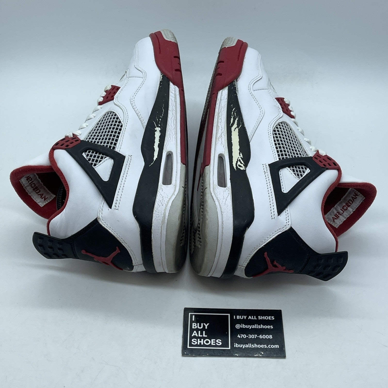 Size 9.5 - Jordan 4 Retro Fire Red White Black Leather (308497-110)