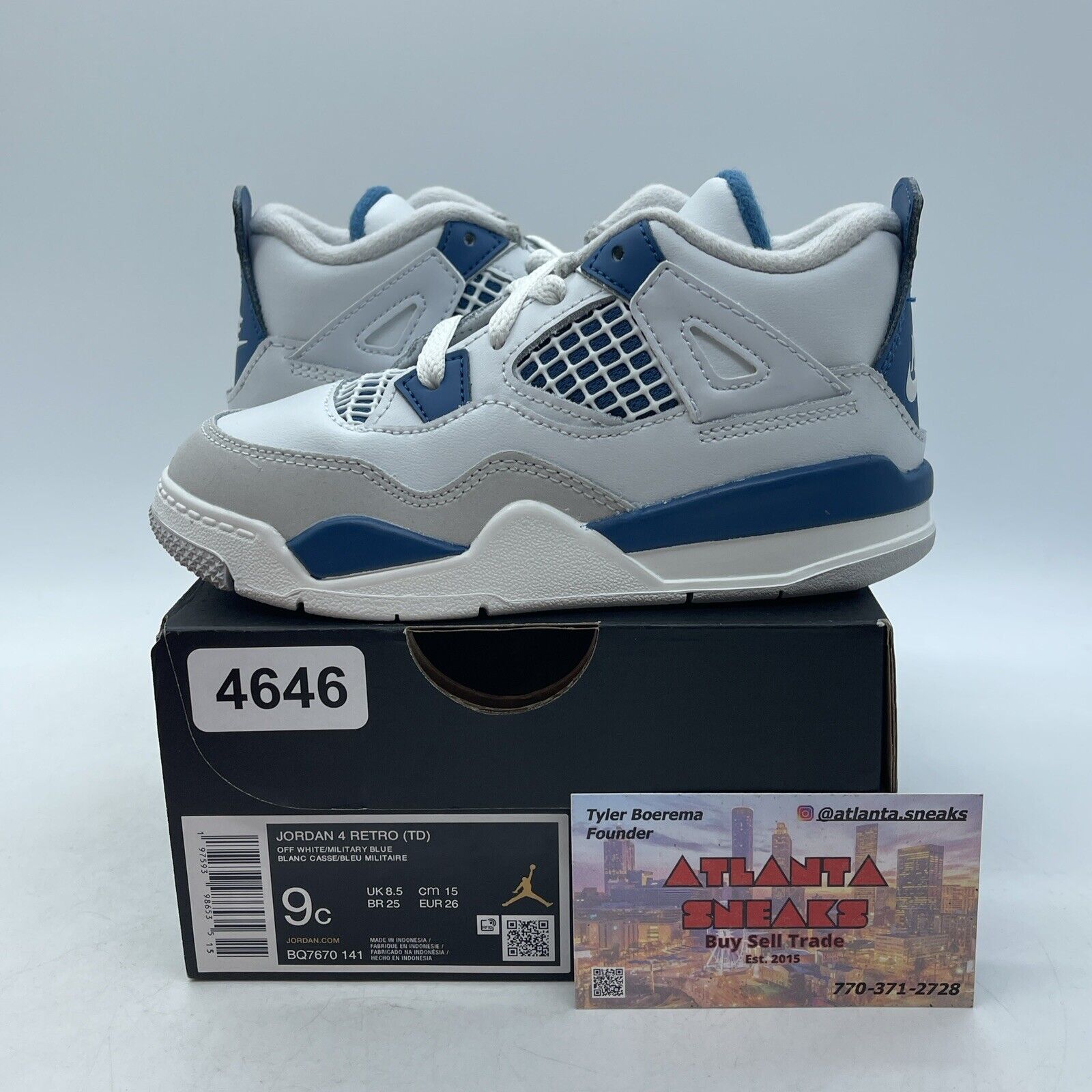 Toddler's Size 9C - Jordan 4 Retro Military Blue Leather White (BQ7670 141)