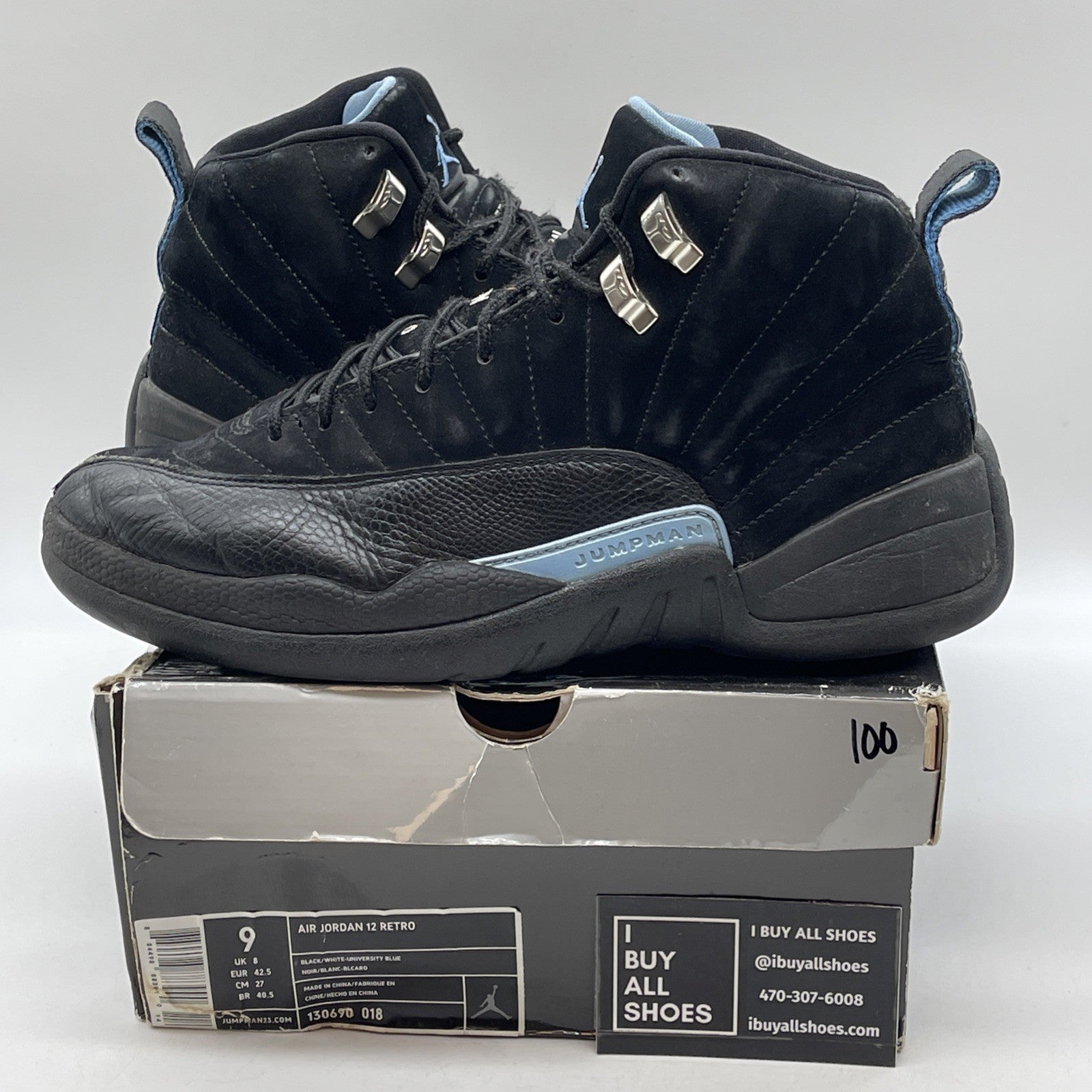 Size 9 - Air Jordan 12 Retro 2009 Nubuck Black Suede Leather (130690-018)