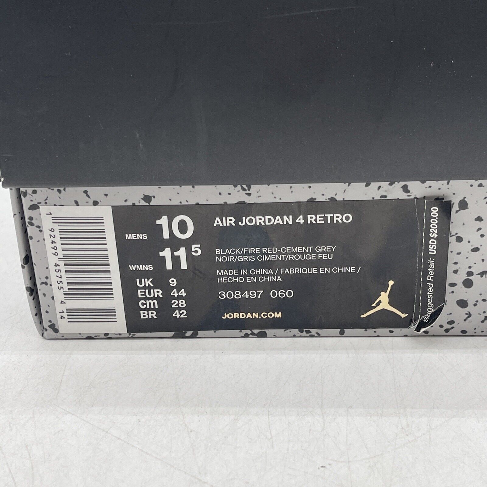 Size 10 - Jordan 4 Retro OG Mid Bred 2019 Black Grey White Suede (308497-060)