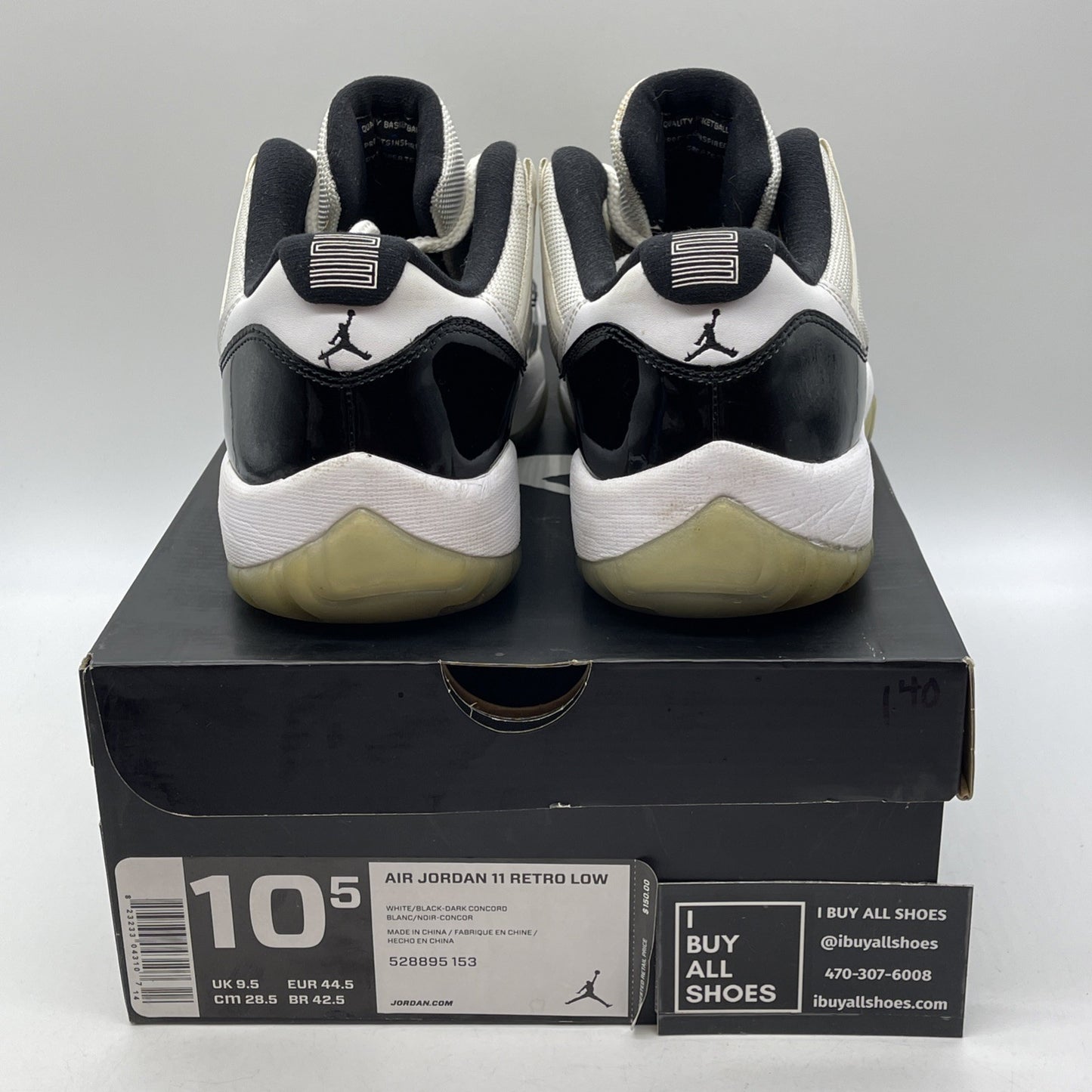 Size 10.5 - Air Jordan 11 Retro Low Concord Black White Leather (528895-153)