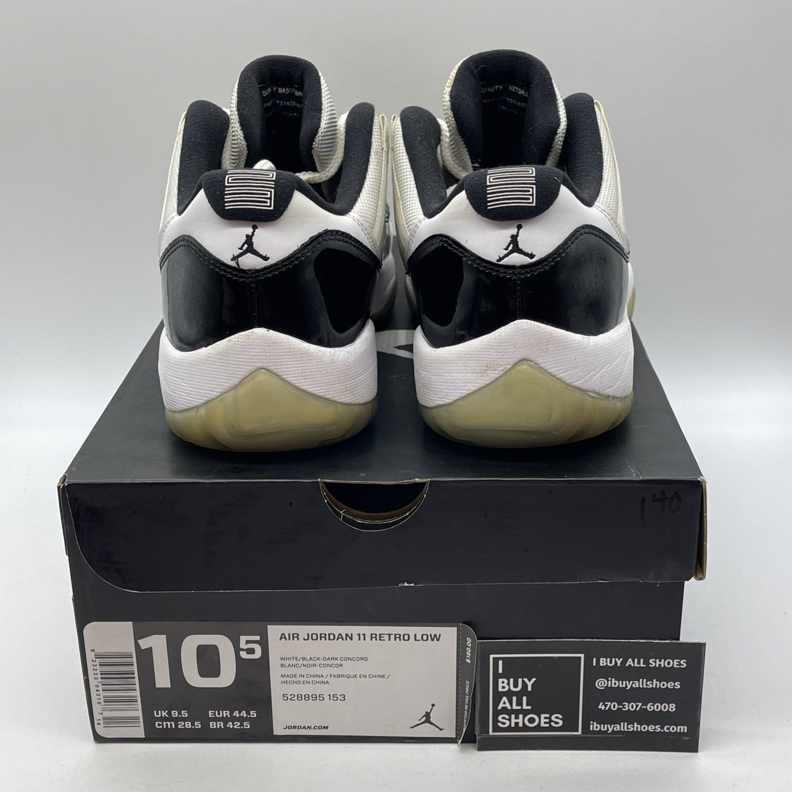 Size 10.5 - Air Jordan 11 Retro Low Concord Black White Leather (528895-153)