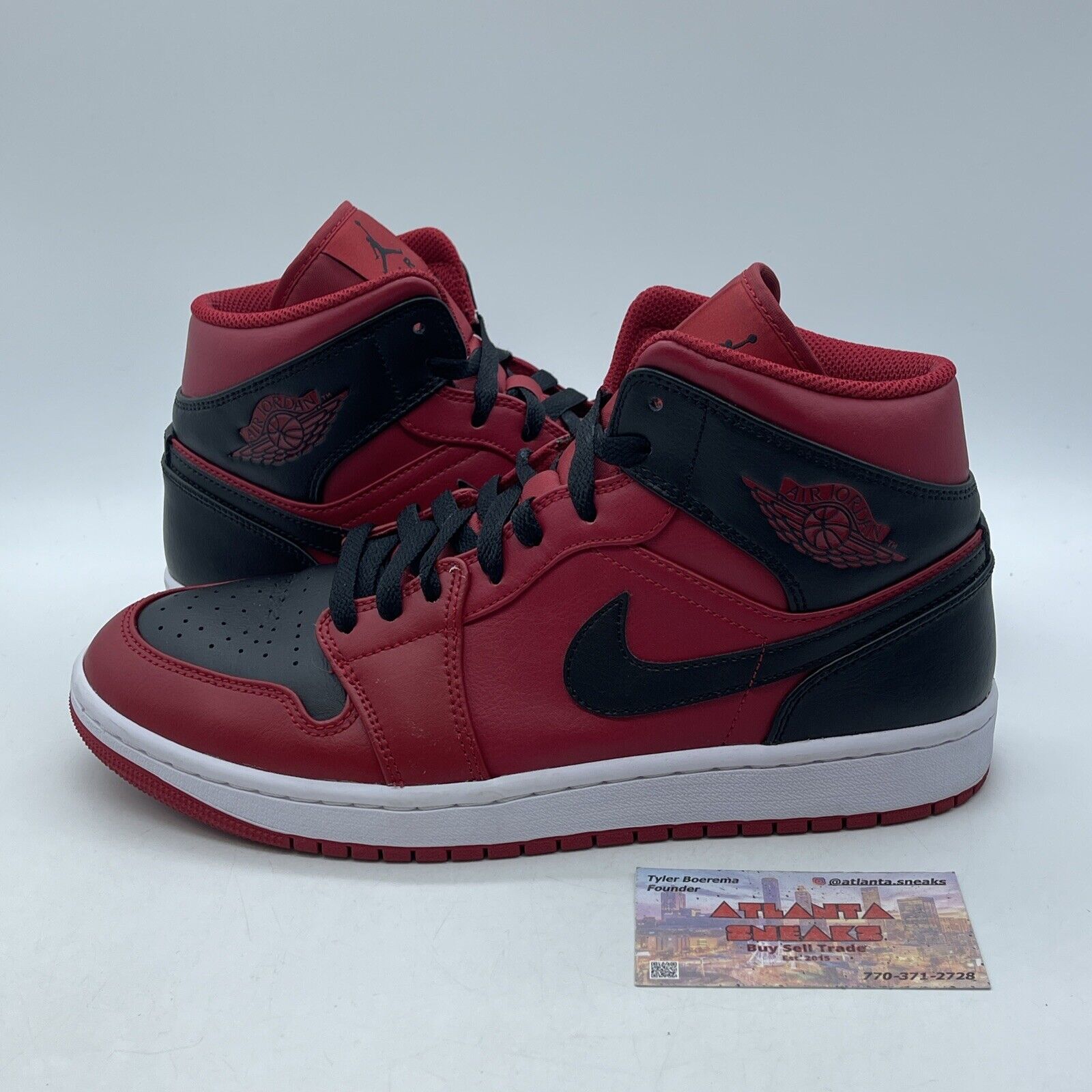 Size 9.5 - Jordan 1 Mid Reverse Bred Red White Black Leather (554724-660)