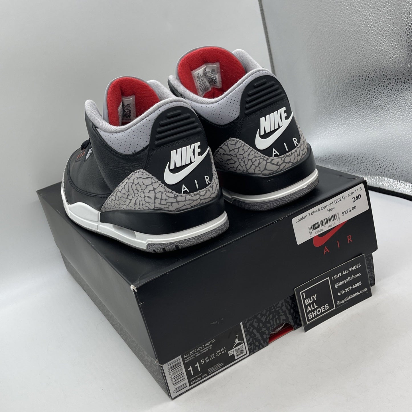 Size 11.5 - Air Jordan 3 Retro OG 2024 Black Cement Suede Leather (DN3707-010)