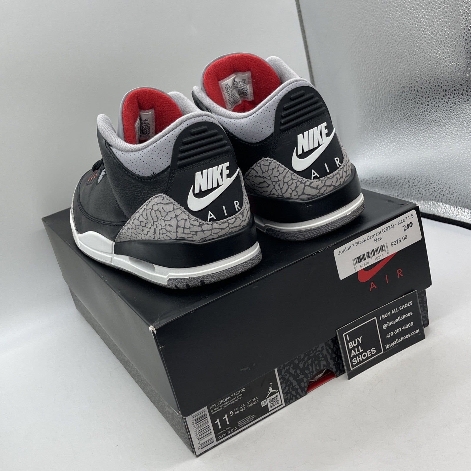 Size 11.5 - Air Jordan 3 Retro OG 2024 Black Cement Suede Leather (DN3707-010)