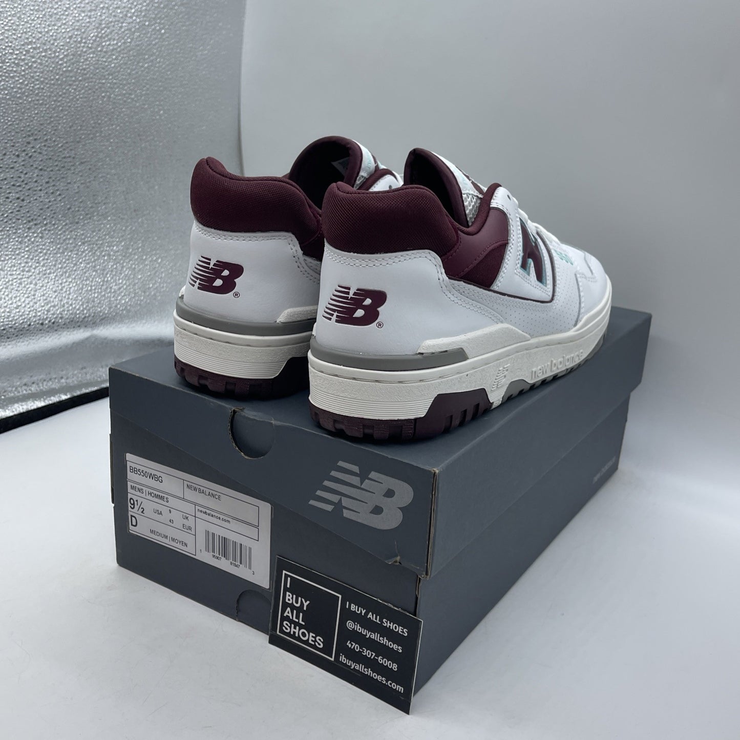 Size 9.5 - New Balance 550 Burgundy Turquoise Leather (BB550WBG)