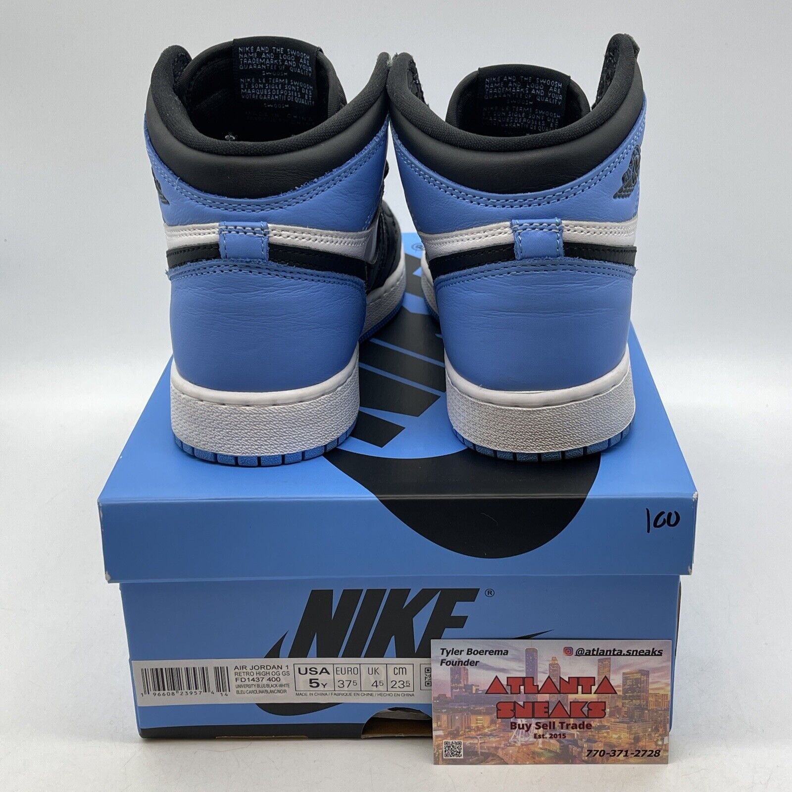 Size 5Y - Jordan 1 High Retro OG UNC Toe Blue White Black Leather (FD1437-400)