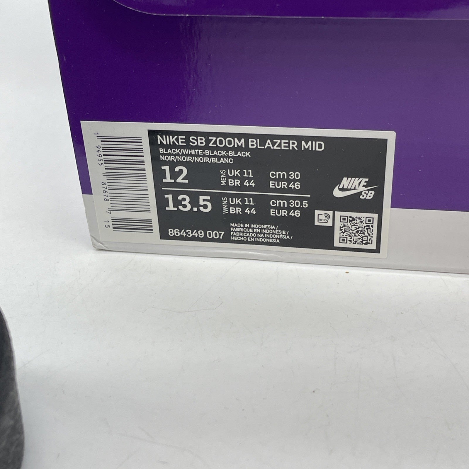 Size 12 - Nike Zoom Blazer SB Mid Black White Suede Leather (864349-007)