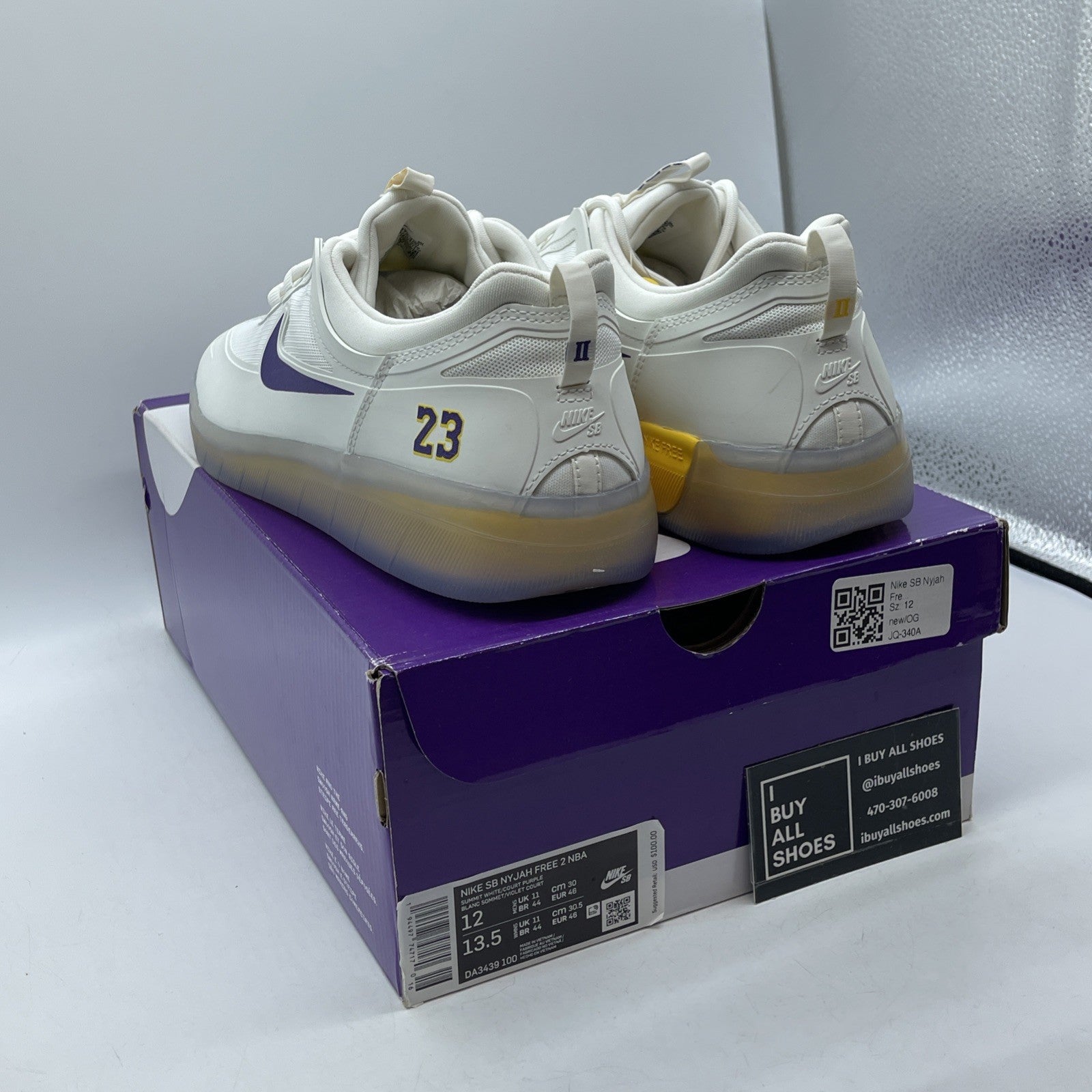 Size 12 - Nike NBA x Nyjah Free 2 SB Lakers White Leather (DA3439-100)