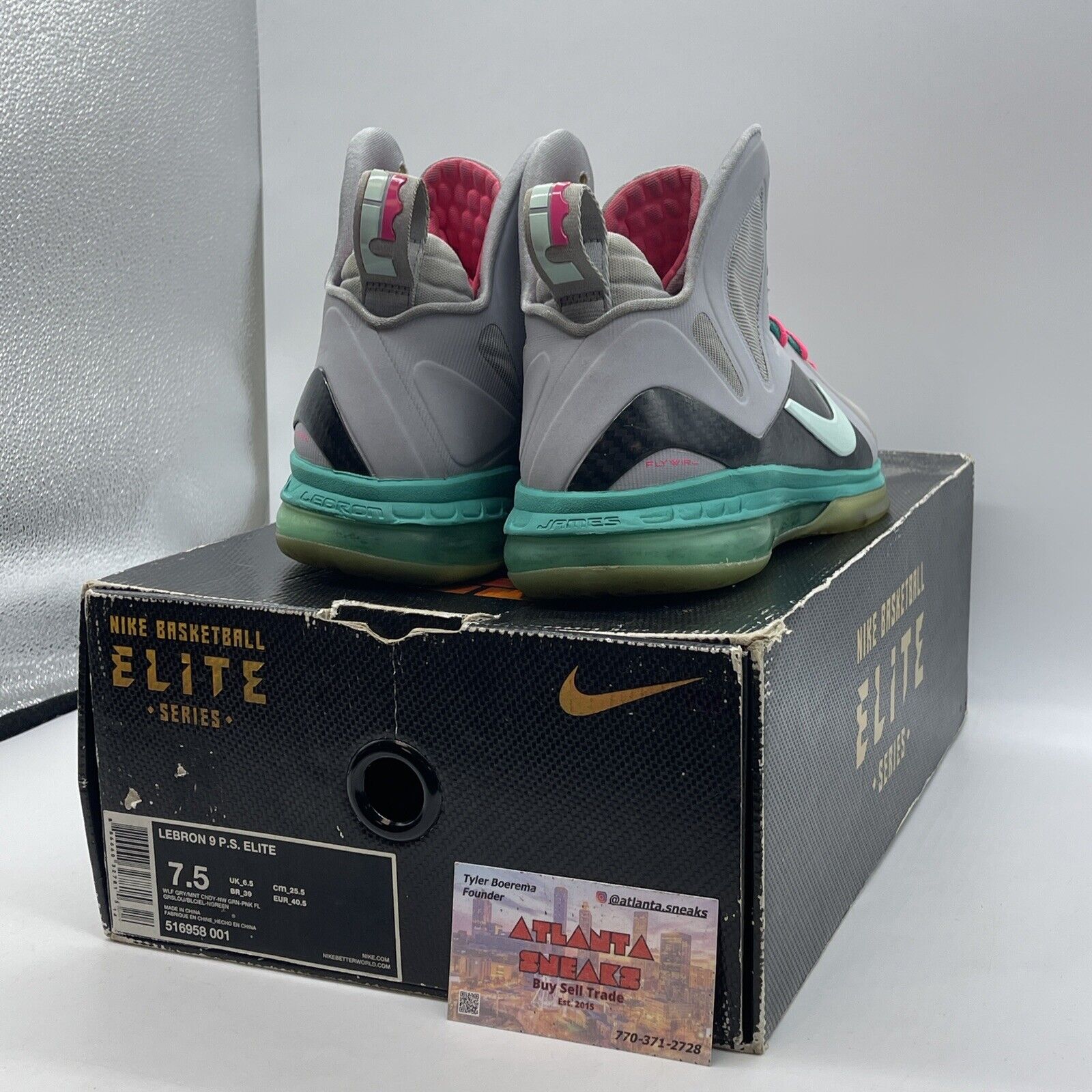 Size 7.5 - Nike LeBron 9 P.S. Elite South Beach Grey Suede Pink (516958-001)