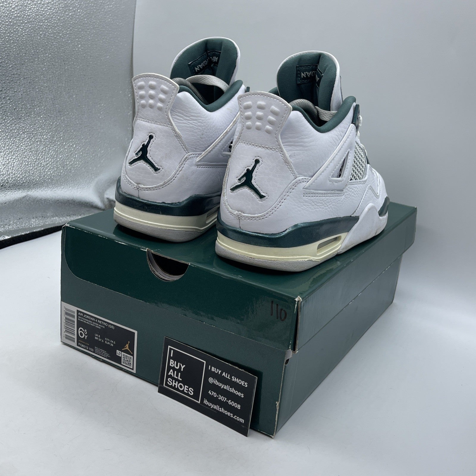 Size 6.5Y - Air Jordan 4 Retro Oxidized Green White Leather (FQ8213-103)