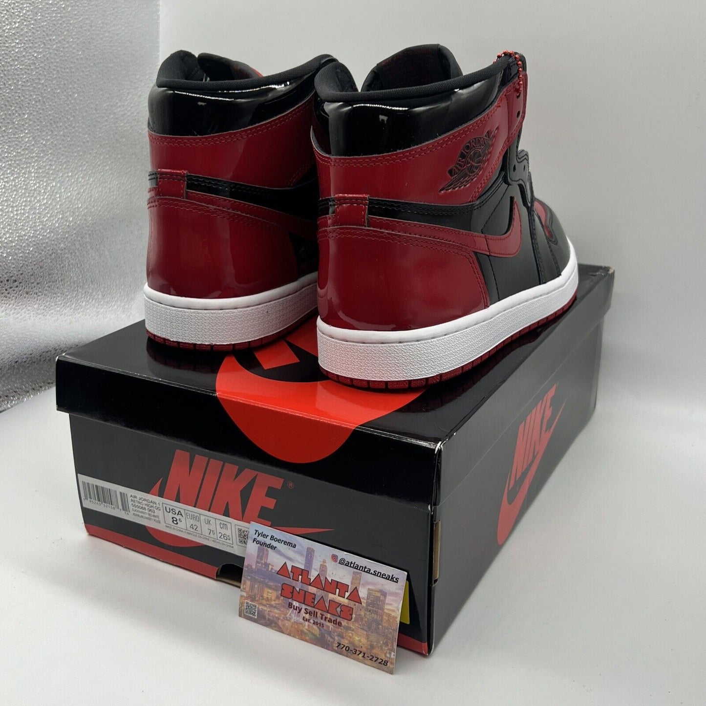 Size 8.5 - Jordan 1 Retro OG High Patent Bred Brand New Og All Red Black White