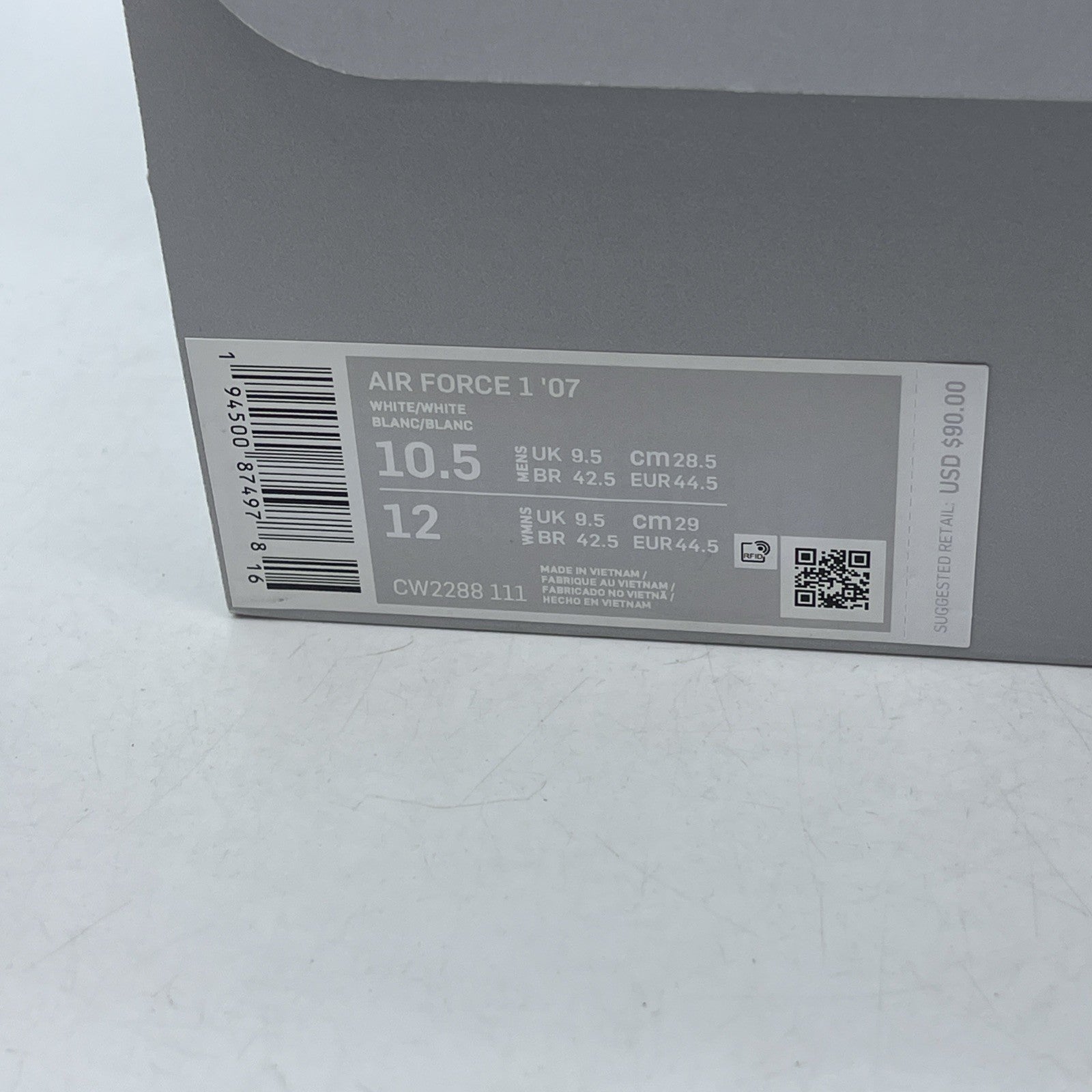 Size 10.5 - Nike Air Force 1 '07 Low Triple White (CV2288-111)