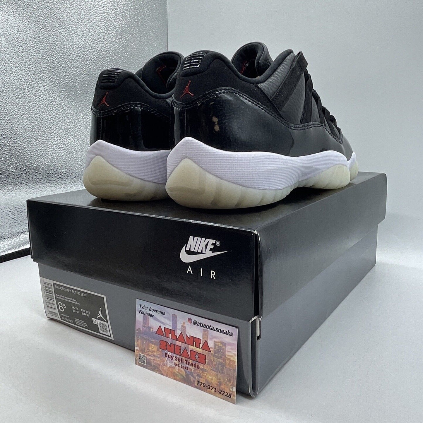 Size 8.5 - Jordan 11 Retro Low 72-10 Black White Grey Leather (AV2187-001)