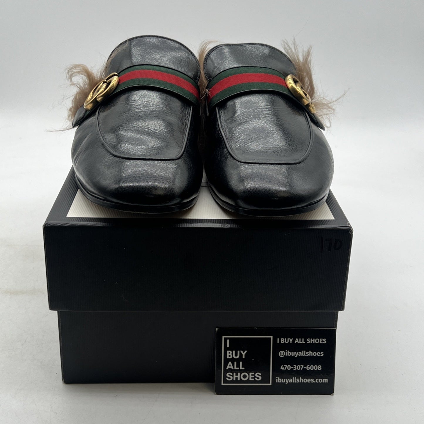 Size 10.5G - GUCCI Donnie Double GG Web Mule Flat Black Leather