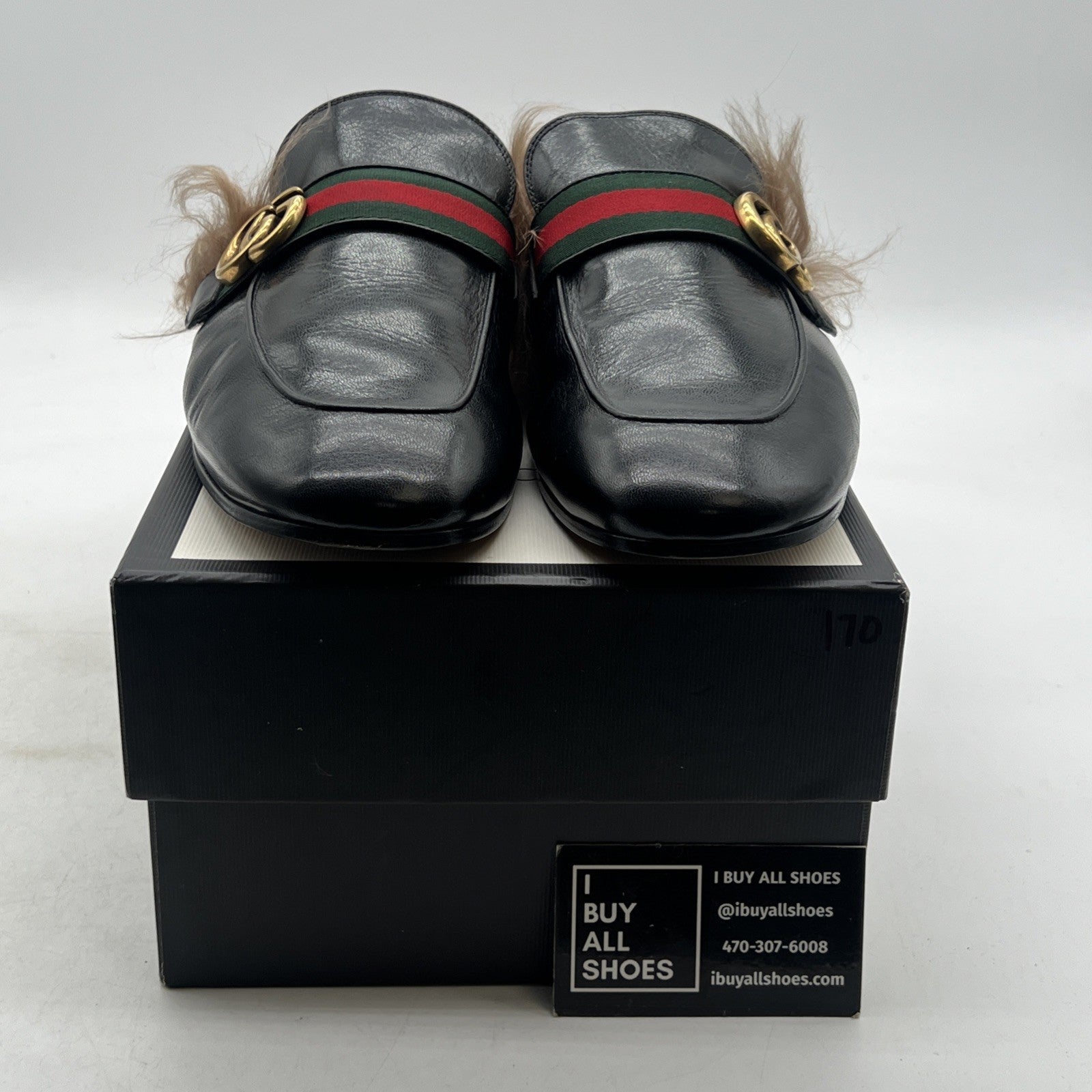 Size 10.5G - GUCCI Donnie Double GG Web Mule Flat Black Leather