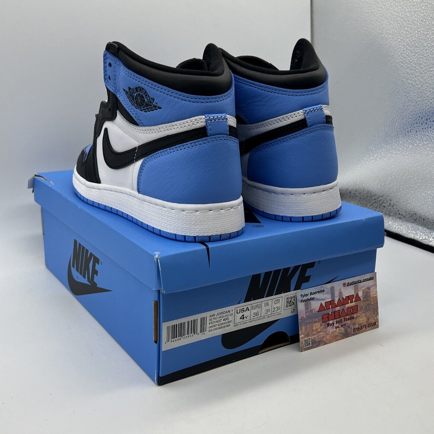 Nike Air Jordan 1 Retro OG High UNC Toe GS Grade School FD1437-400 Size 4Y