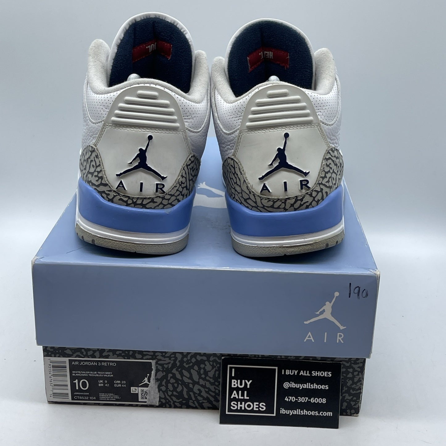 Size 10 - Jordan 3 Retro Mid UNC Blue White Grey Suede Leather (CT8532-104)