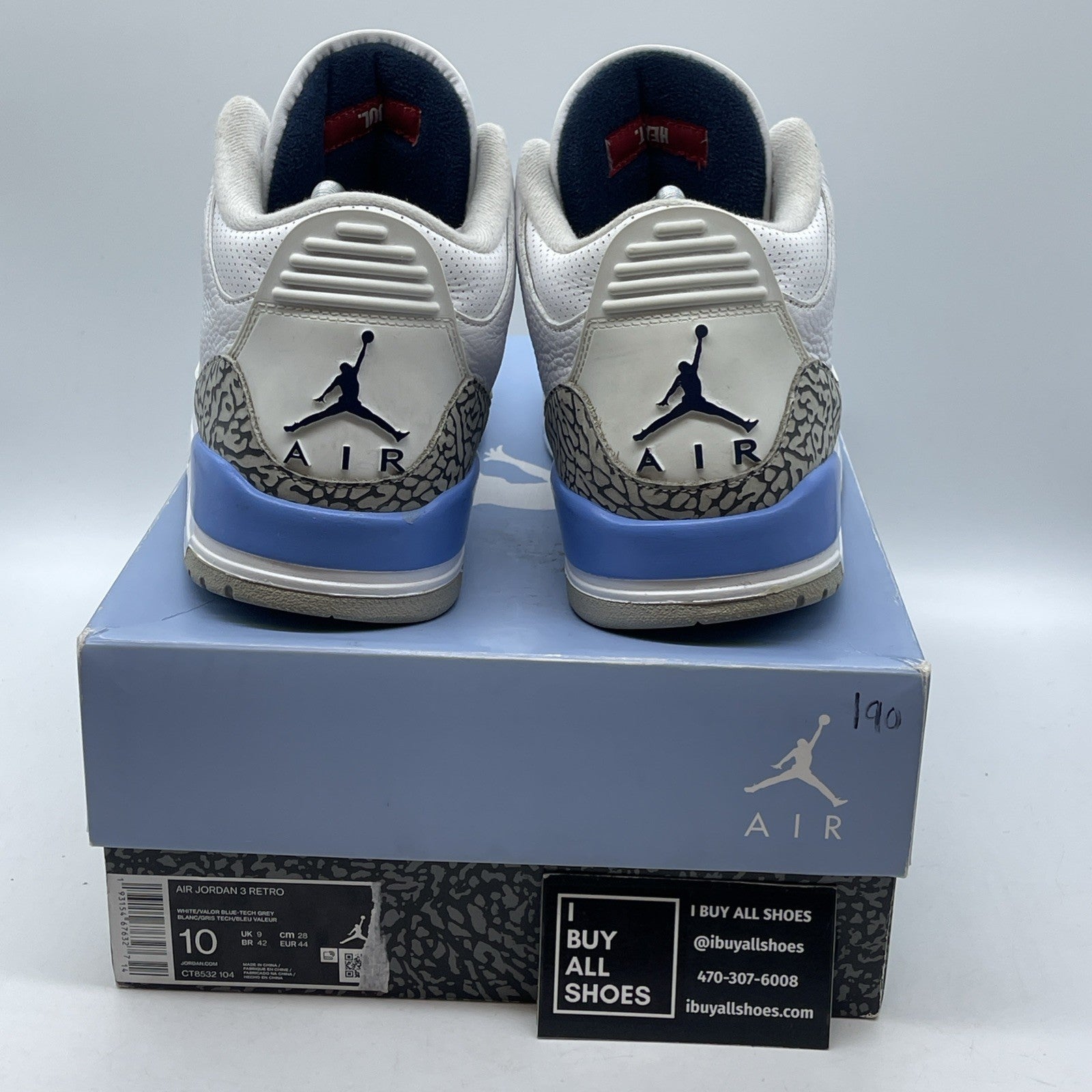 Size 10 - Jordan 3 Retro Mid UNC Blue White Grey Suede Leather (CT8532-104)