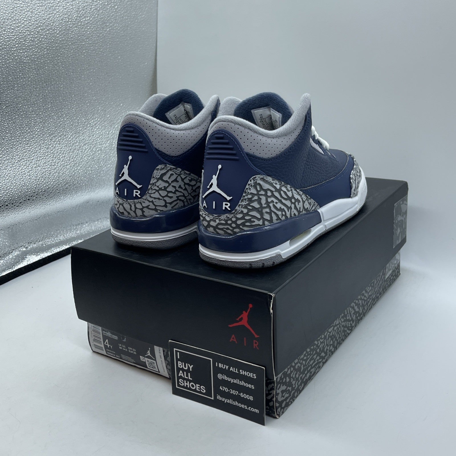 Size 4Y (GS) - Jordan 3 Retro Mid Georgetown Blue Grey Leather (398614-401)