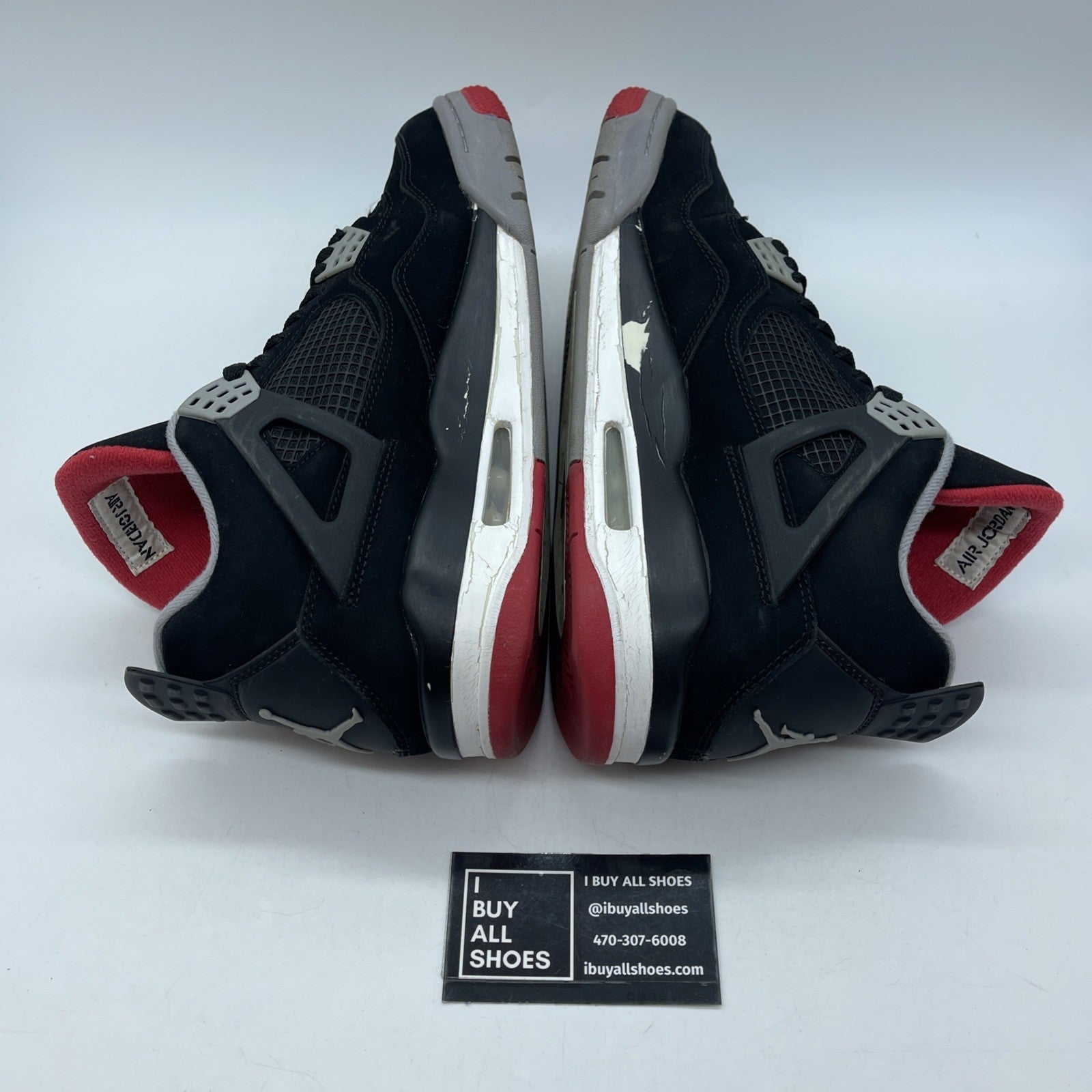 Size 10.5 - Jordan 4 Retro bred release Black Red Grey White Suede (308497-089)