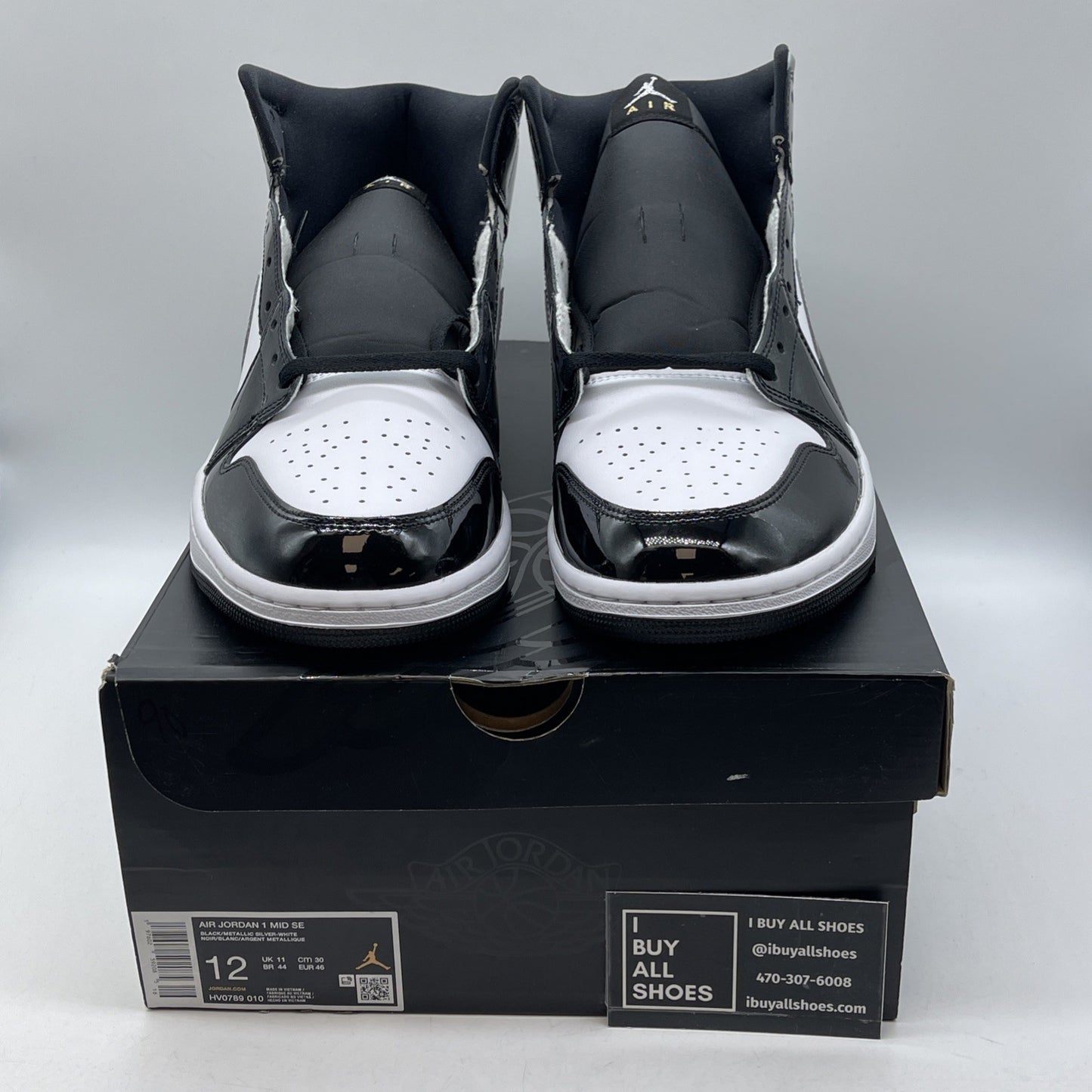 Size 12 - Air Jordan 1 SE Mid Black White Metallic Silver Leather (HV0789-010)