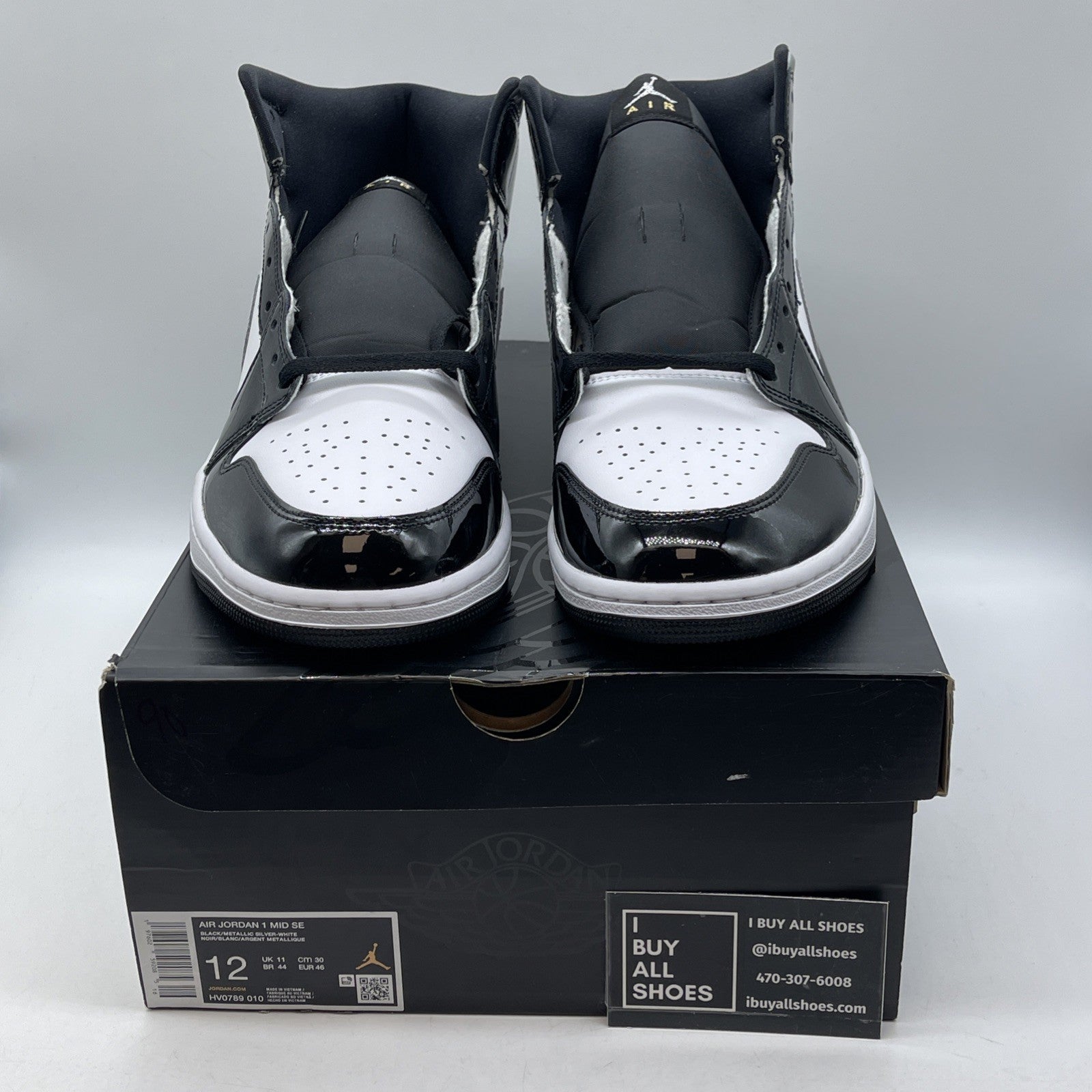 Size 12 - Air Jordan 1 SE Mid Black White Metallic Silver Leather (HV0789-010)