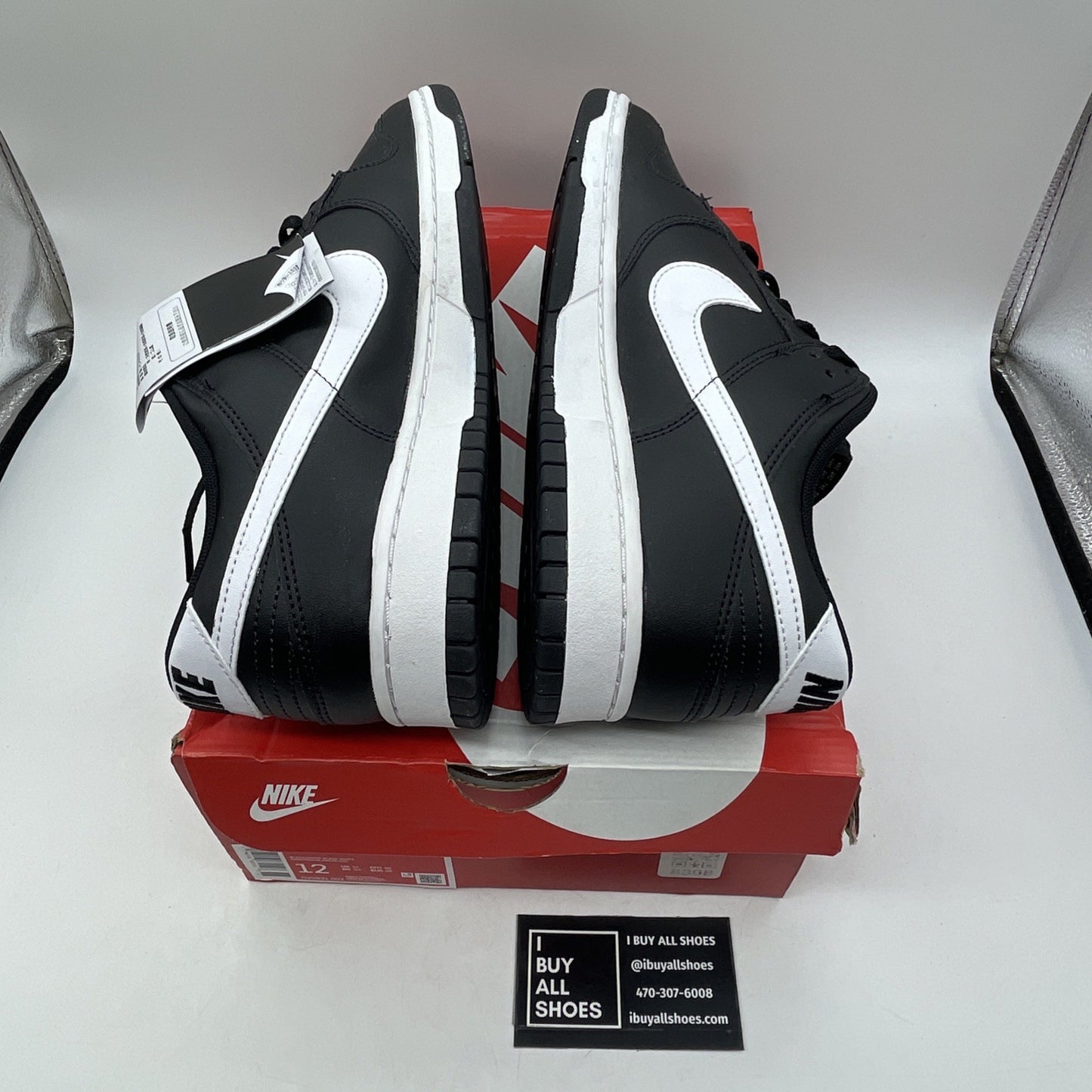 Size 12 - Nike Dunk Low Black Panda 2.0 White Leather (DV0831-002)