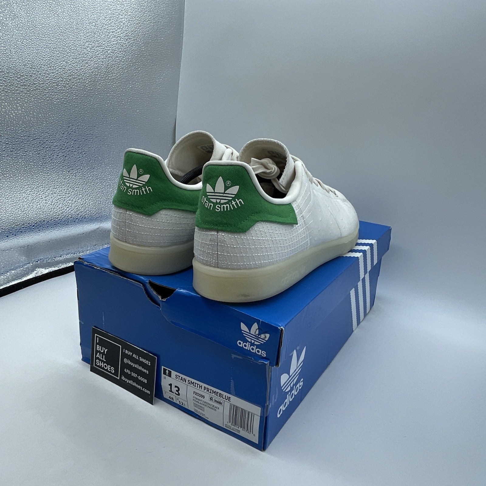 Size 13 - Adidas Stan Smith Primeblue White Green (FX5599)