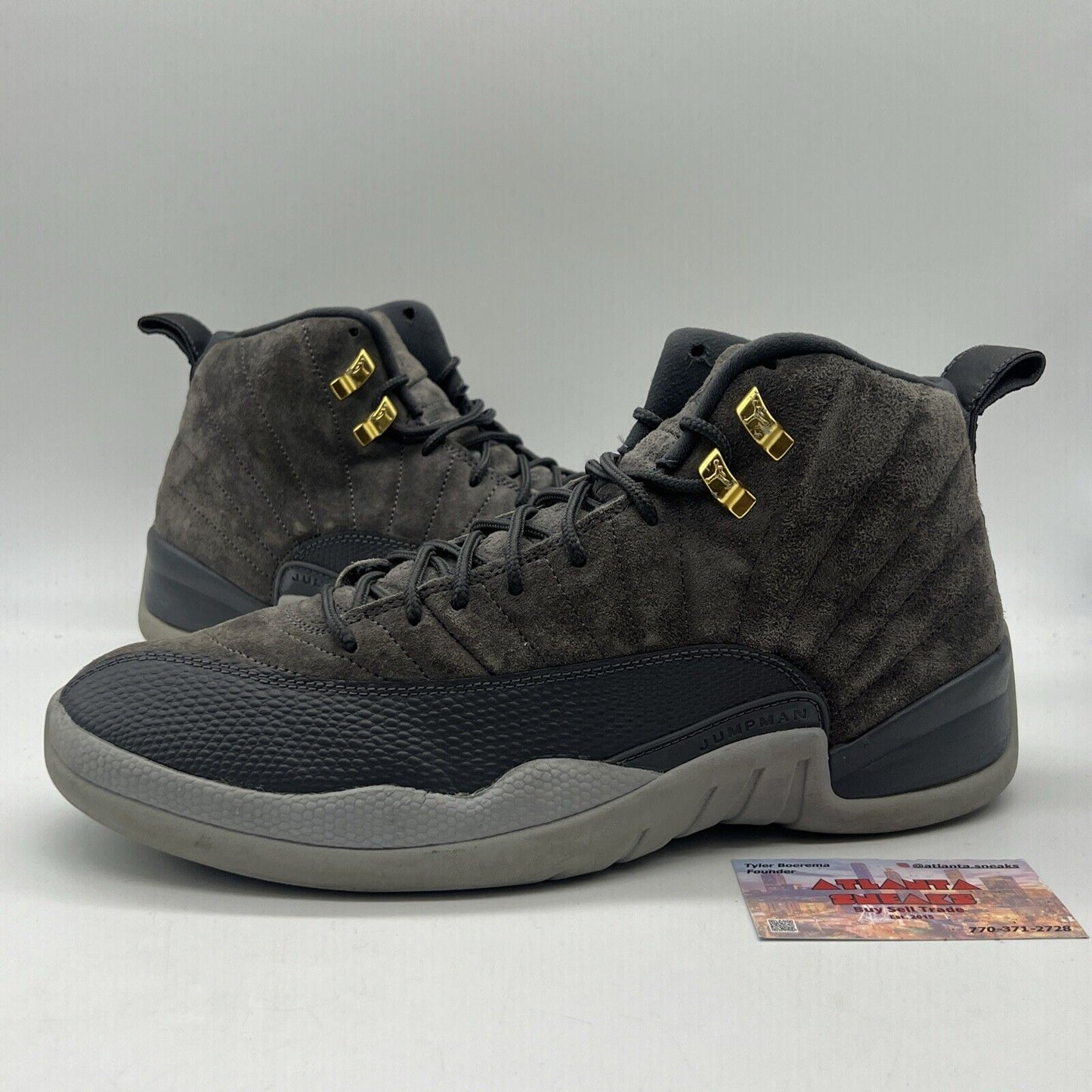 Size 12 - Air Jordan 12 Retro Dark Grey Black Gold Leather Suede Grey