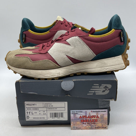 Size 11.5 - New Balance 327 Bordeaux Teal Brown Blue White Suede (MS327WT1)