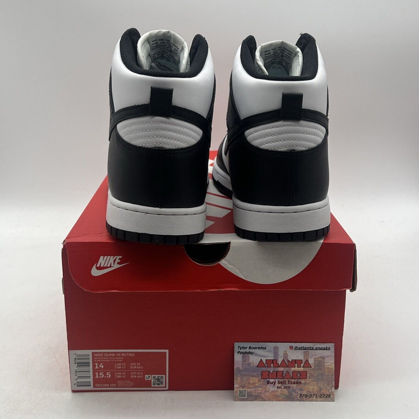 Size 14 - Nike Dunk High Black White Leather (DD1399-105)