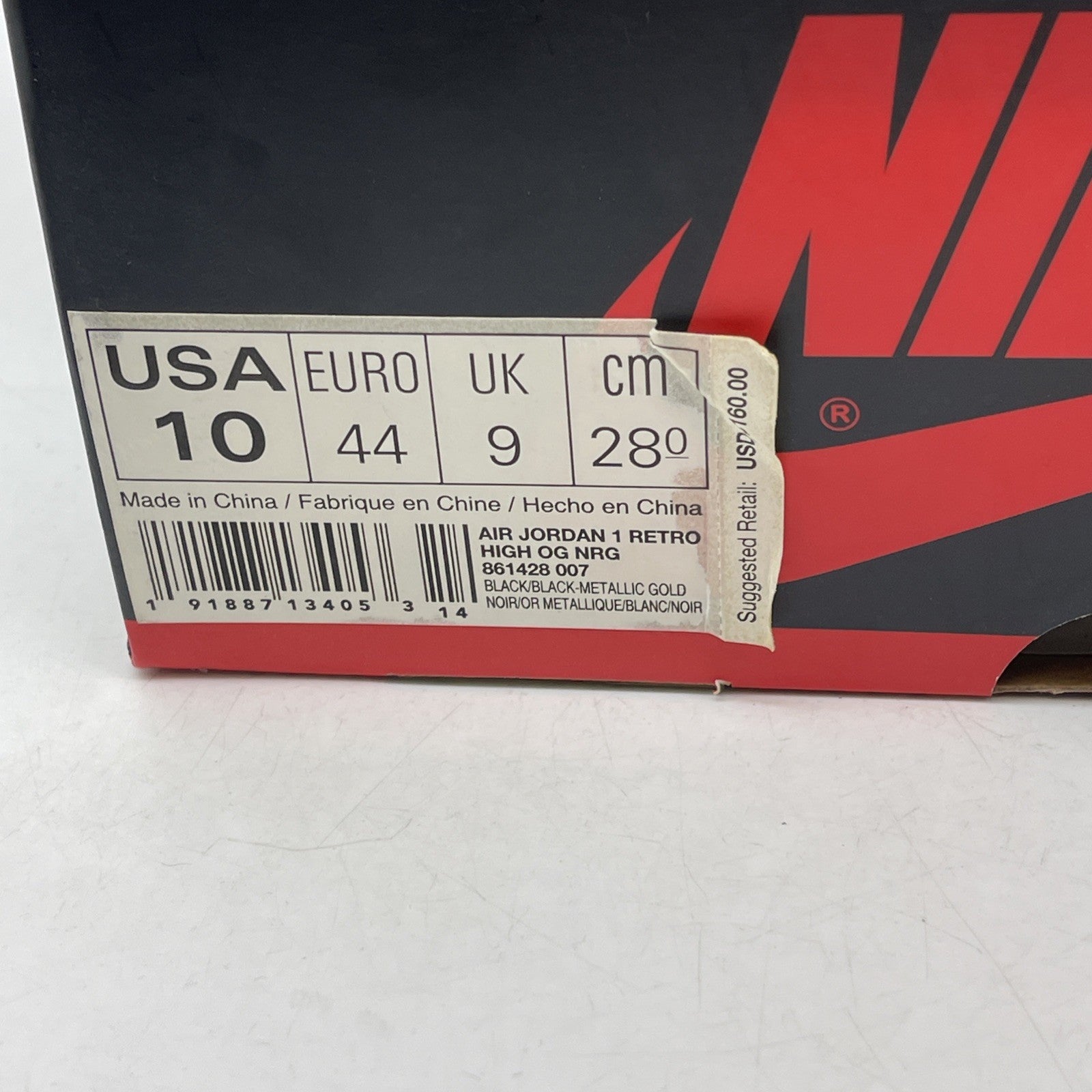 Size 10 - Air Jordan 1 Retro OG NRG High Gold Toe (861428-007)