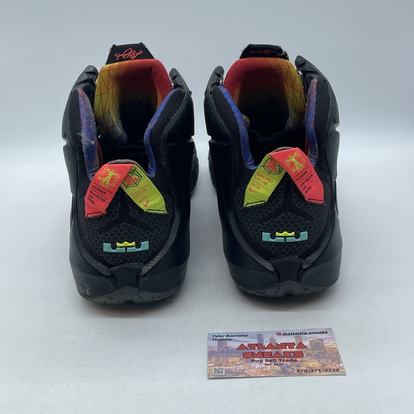 Size 14 - Nike LeBron 12 Data Black Pink Yellow Blue Green  - (684593-068)