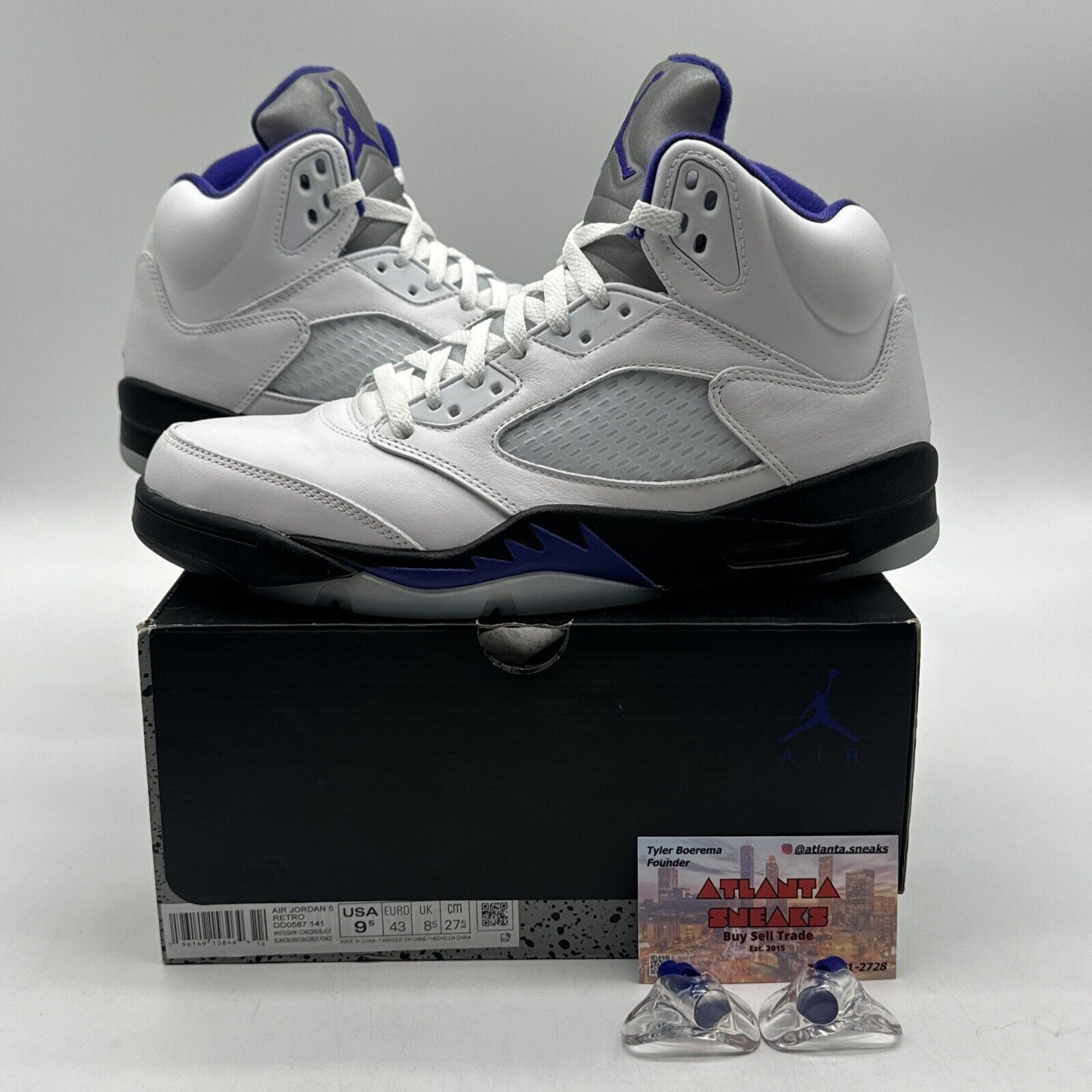 Size 9.5 - Jordan 5 Concord 2022 White Leather Black Purple Icy Soles OG All Jmp