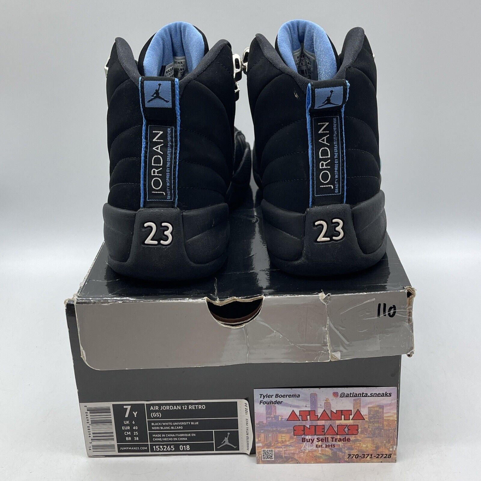 Size 7Y - Nike Air Jordan 12 Retro Nubuck Black Blue Suede Leather (153265-018)