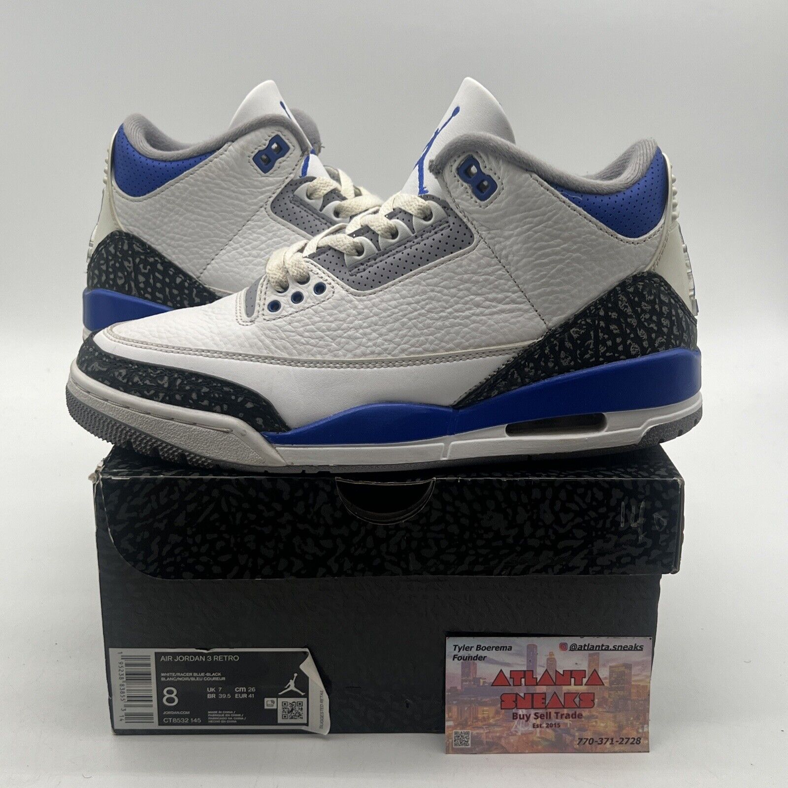 Size 8 - Jordan 3 Retro Mid Racer Blue White Black Grey Leather (CT8532-145)