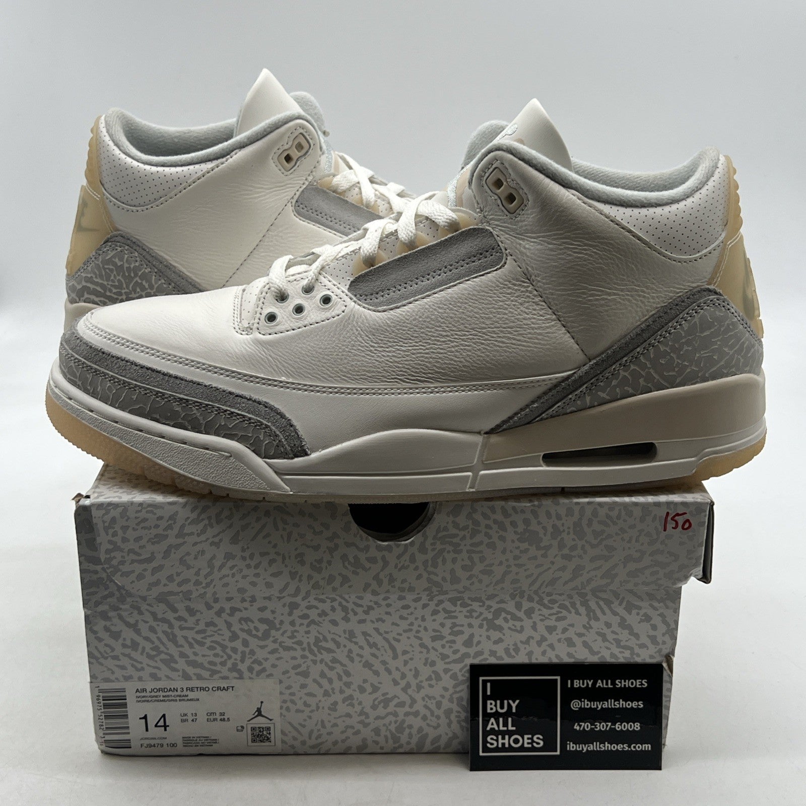 Size 14 - Air Jordan 3 Retro Craft Ivory/Grey White Leather (FJ9579-100)