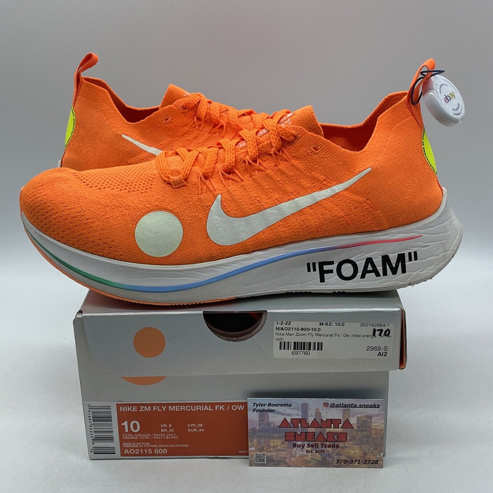 Size 10 - Nike Off-White x Zoom Fly Mercurial Flyknit Total Orange (AO2115-800)