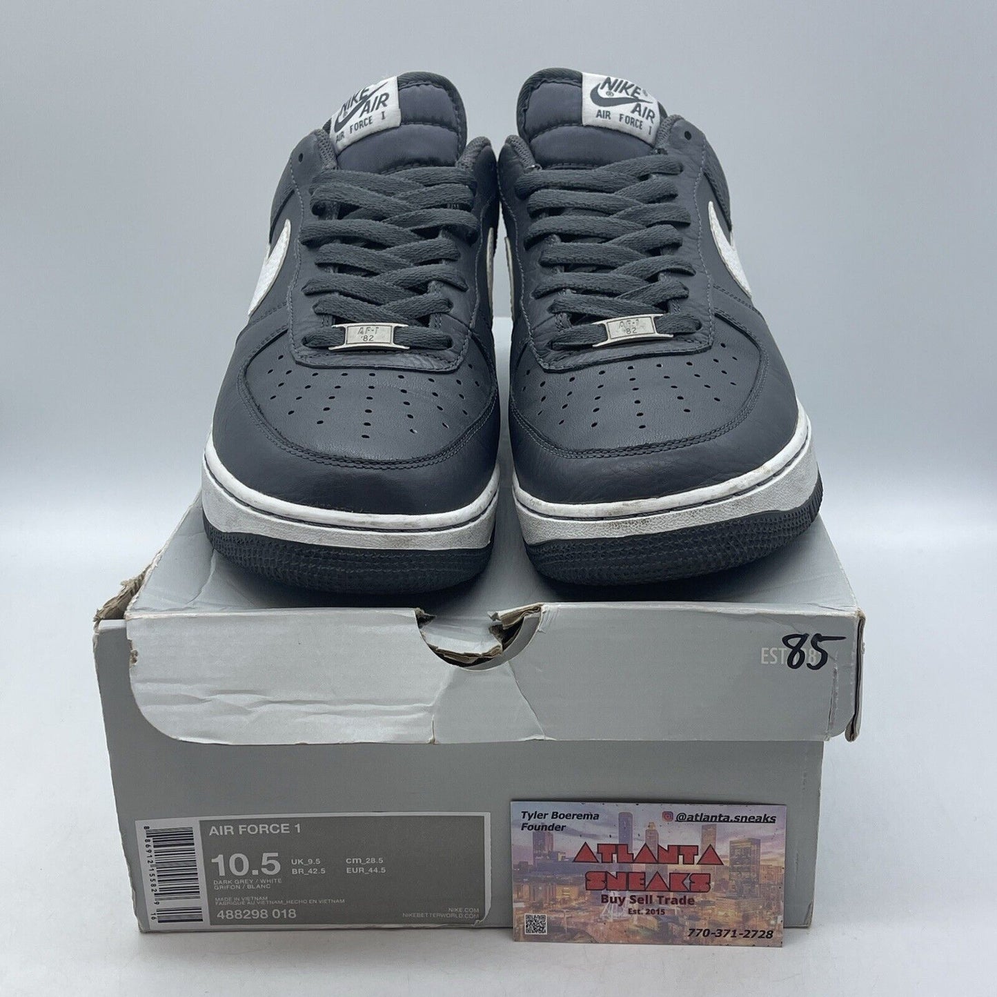 Size 10.5 - Nike Air Force 1 Dark Grey White Leather (488298-018)