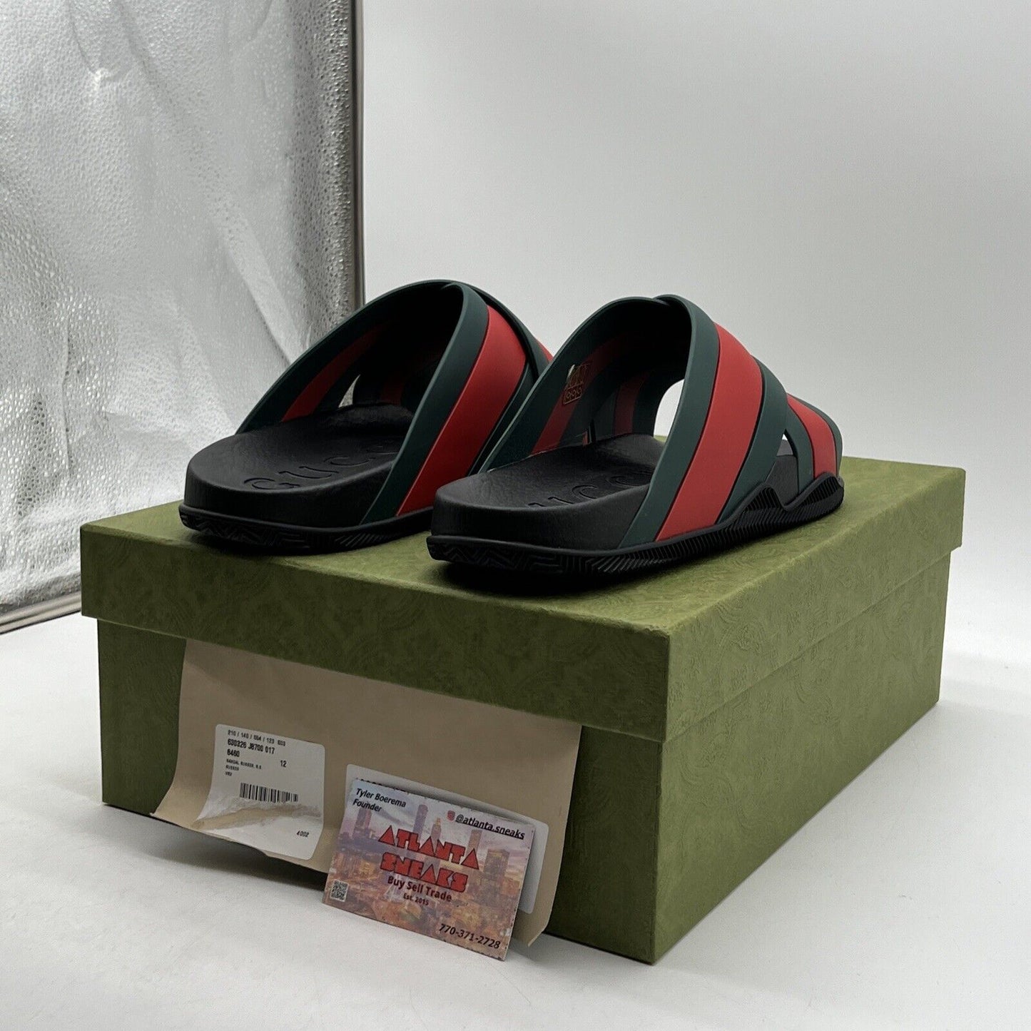 Size 12 - NEW AUTHENTIC GUCCI WEB STRIPE SLIDE 'GREEN RED'