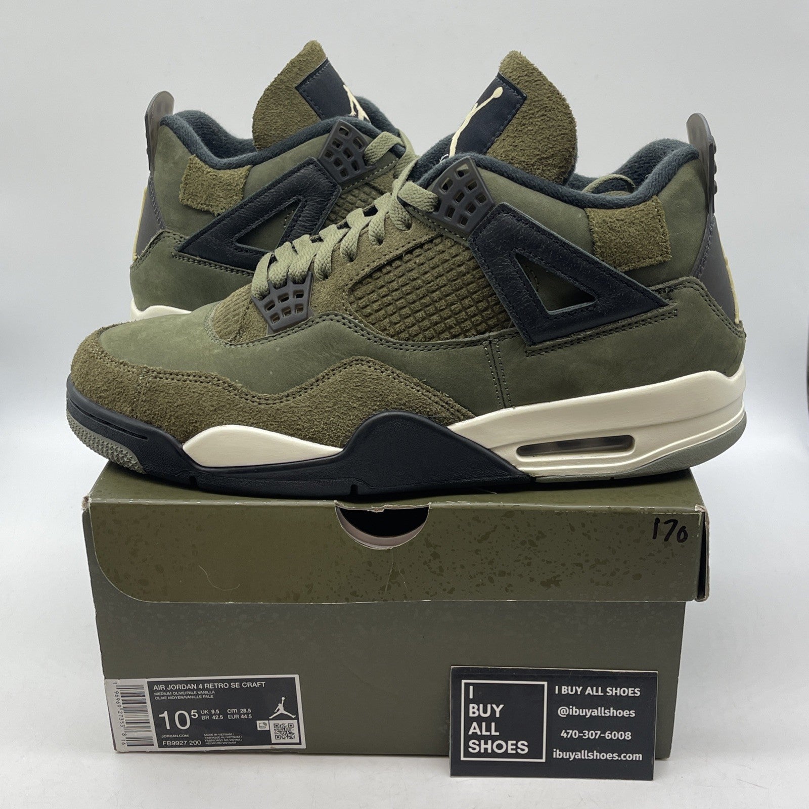 Size 10.5 - Jordan 4 SE Retro Low Craft Olive Black Suede Leather (FB9927-200)
