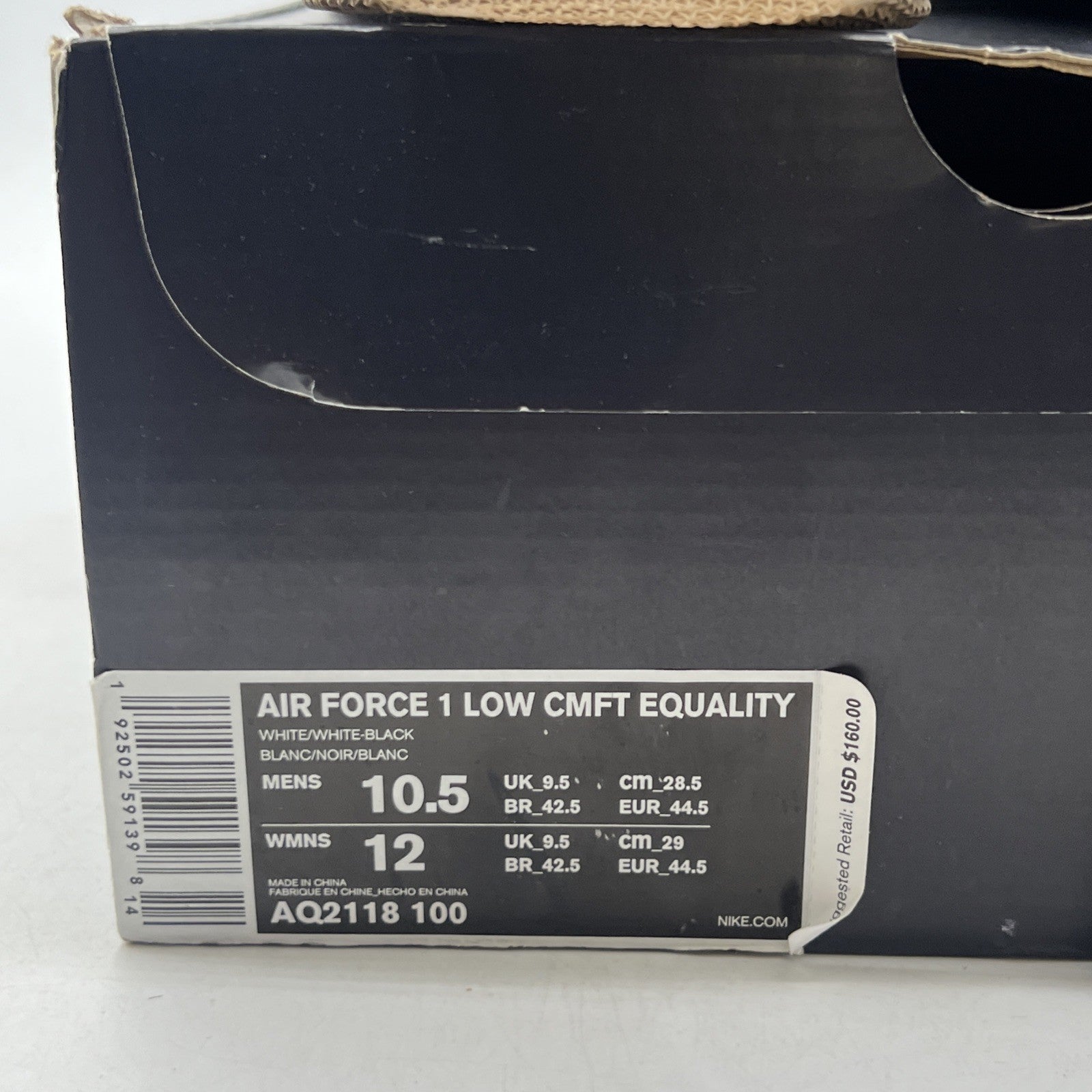 Size 10.5 - Nike Air Force 1 CMFT Low Equality (AQ2118-100)