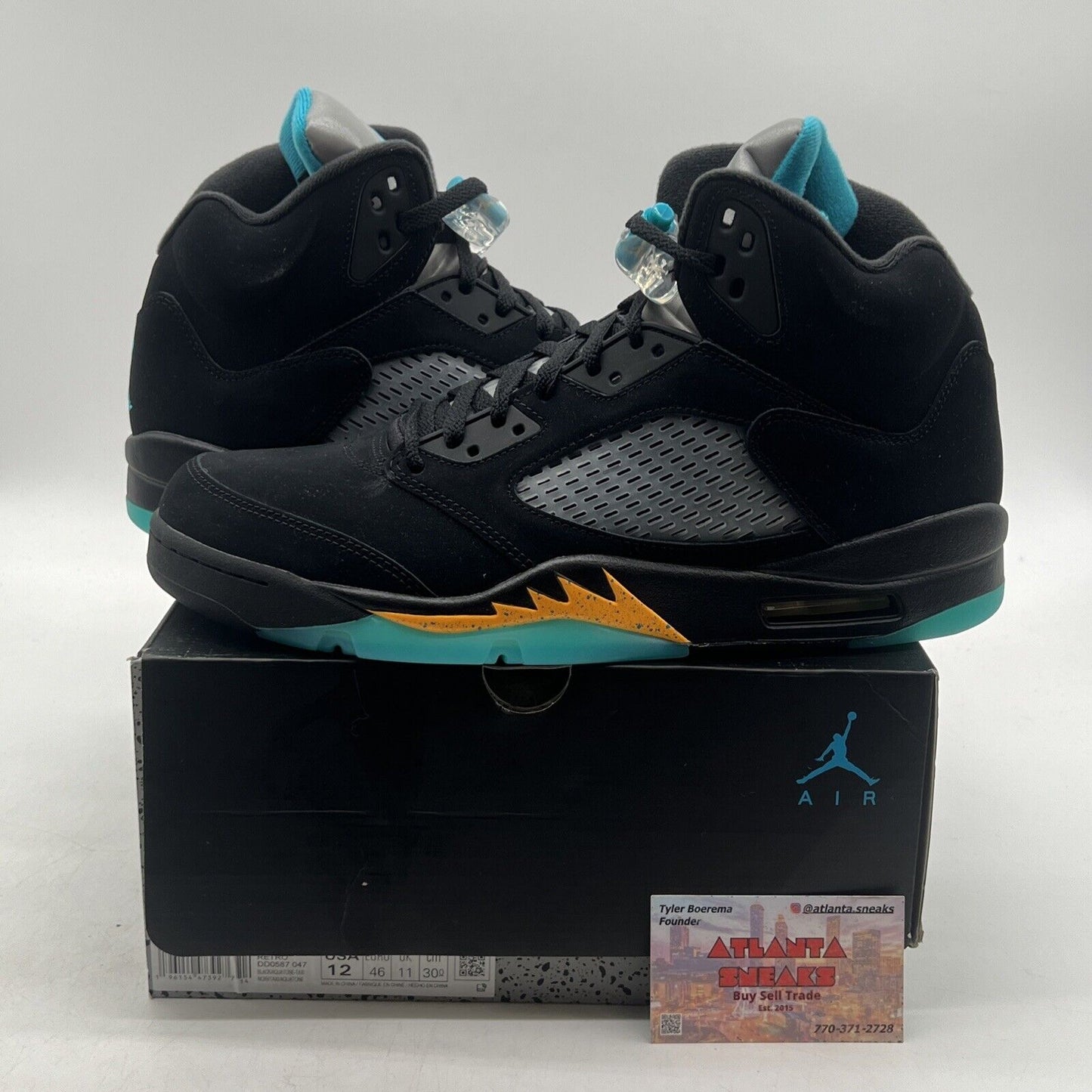 Size 12 - Jordan 5 Retro Mid Aqua Black Yellow Blue Suede (DD0587-047)