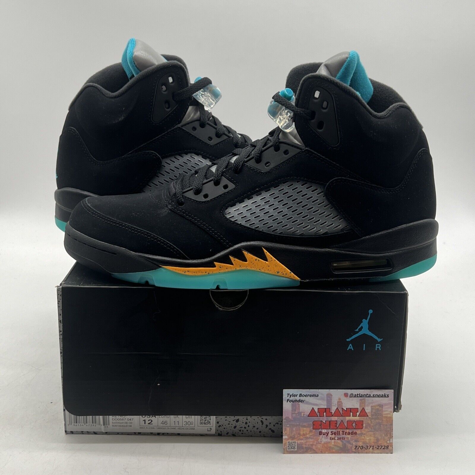 Size 12 - Jordan 5 Retro Mid Aqua Black Yellow Blue Suede (DD0587-047)