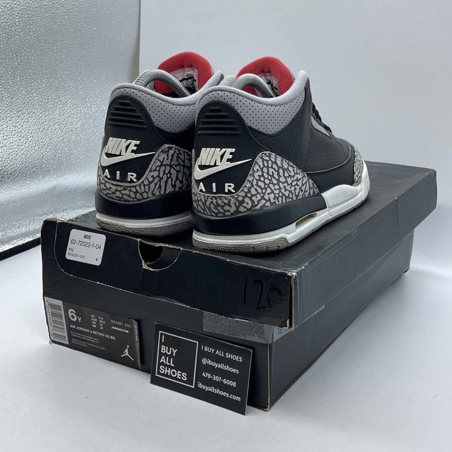 Size 6Y (GS) - Jordan 3 Retro OG 2018 Mid Black Cement Leather (854261-001)
