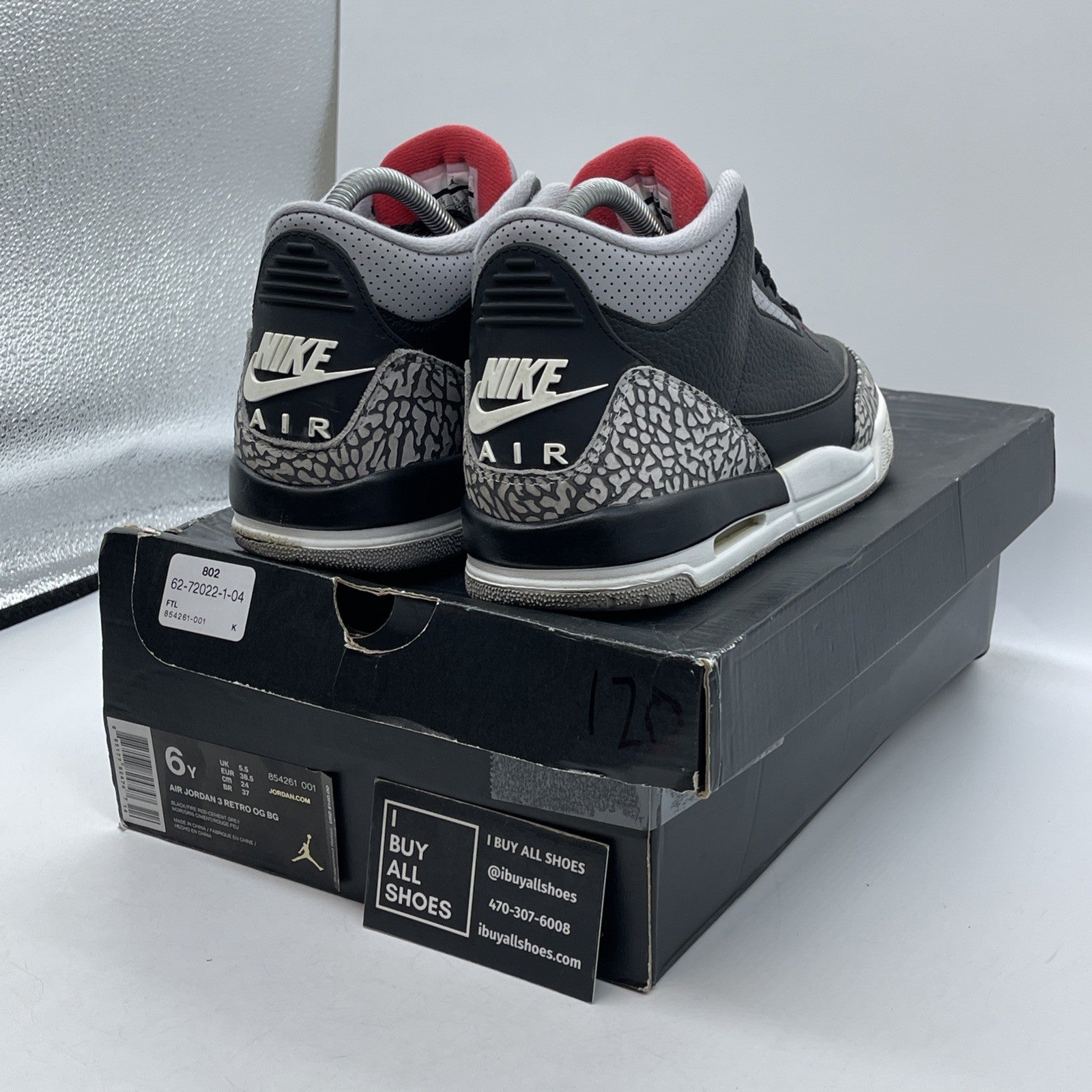 Size 6Y (GS) - Jordan 3 Retro OG 2018 Mid Black Cement Leather (854261-001)