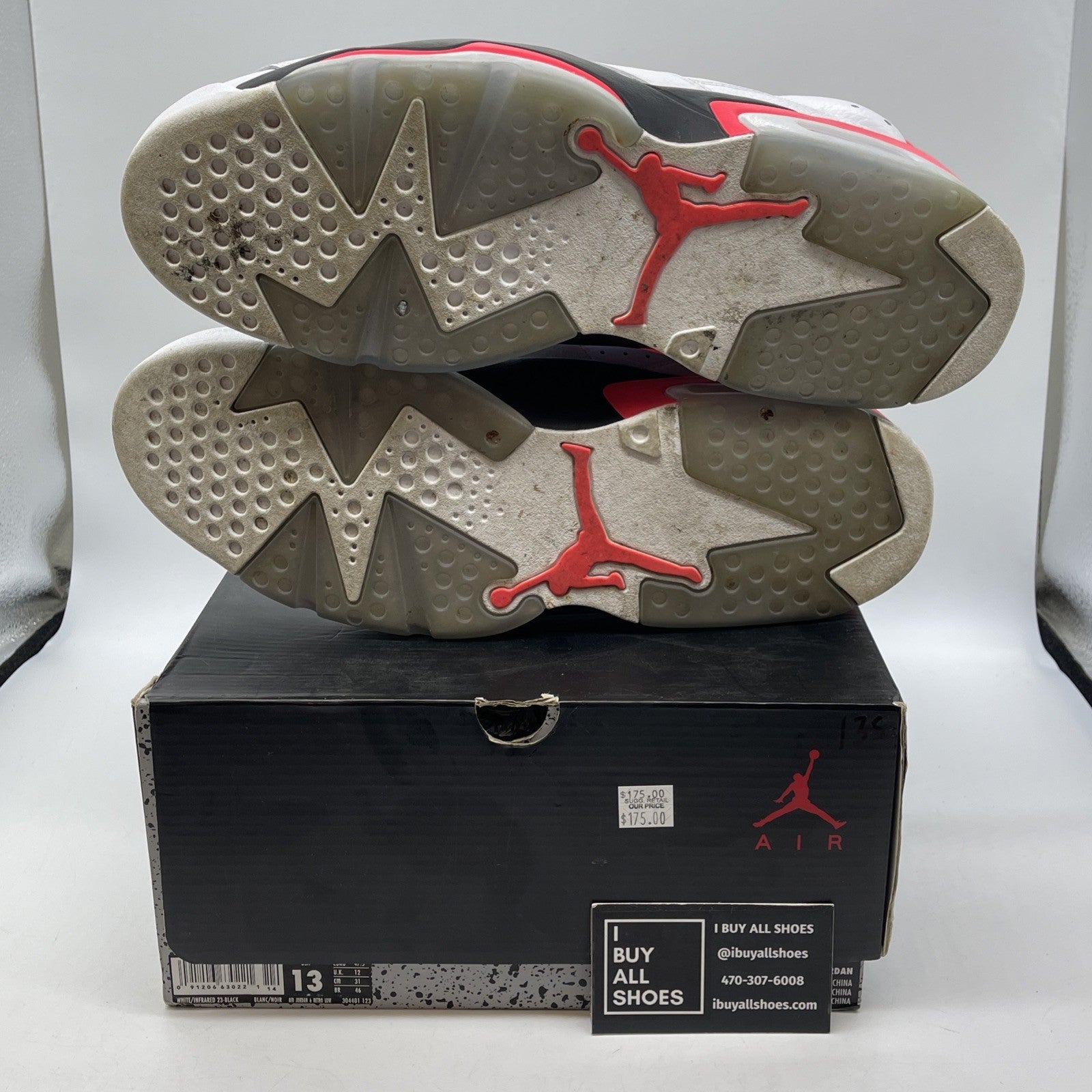 Size 13 - Air Jordan 6 Low White Infrared Pink Black Leather (304401-123)