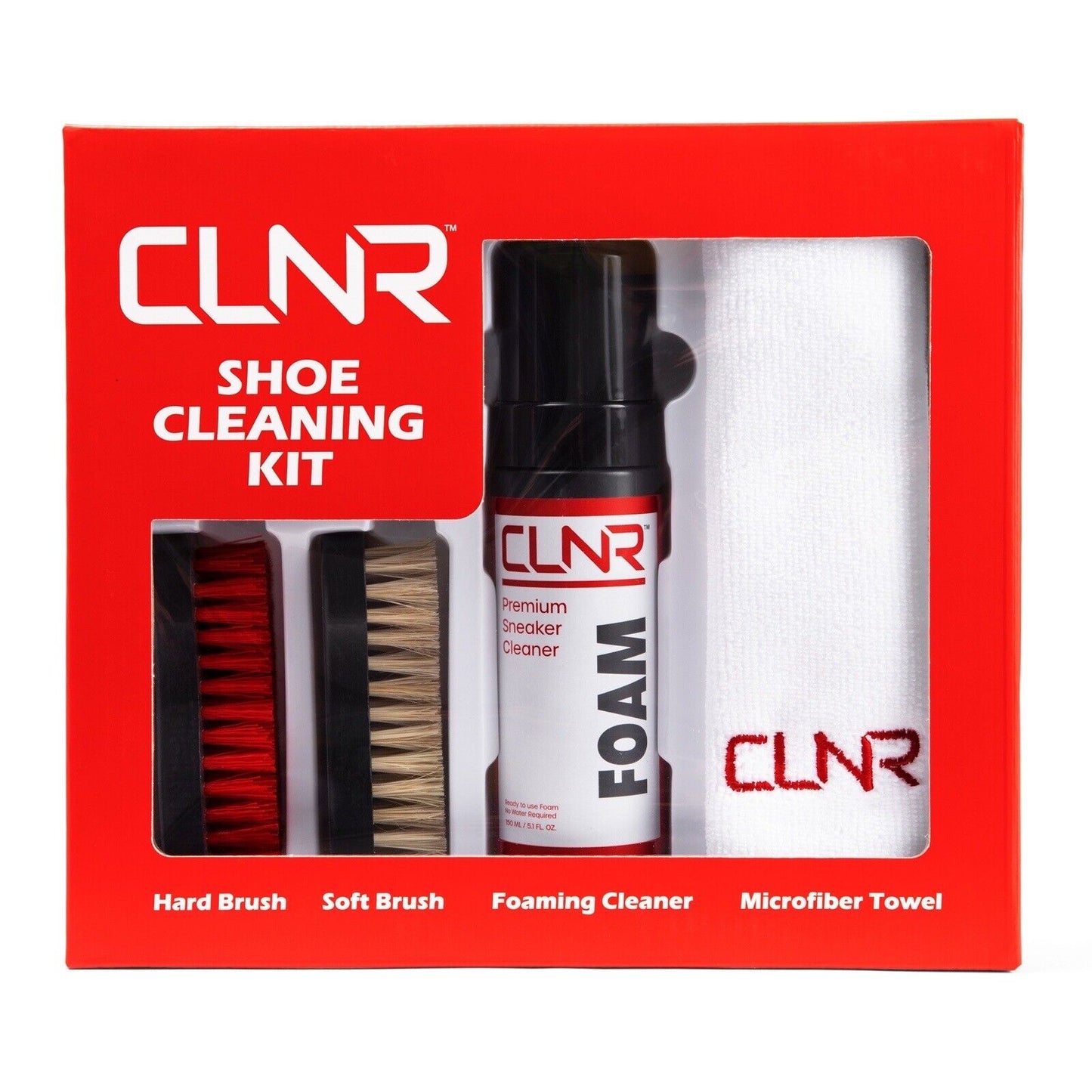 CLNR Sneaker Cleaning Kit 4 Piece Foaming Cleaner, Brushes & Towel for All Shoes