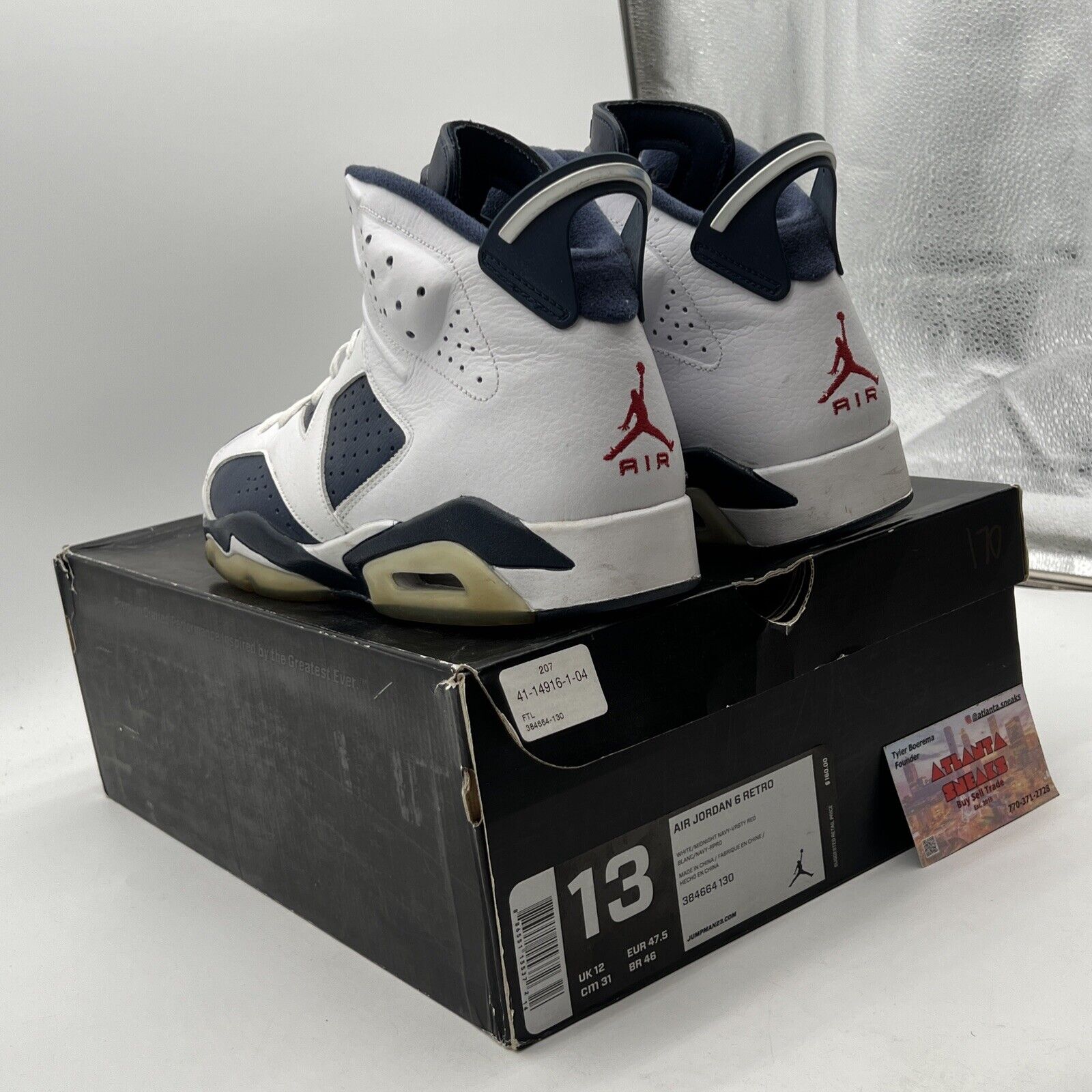 Size 13 - Air Jordan 6 Retro 2012 Olympic Navy White Leather (384664-130)